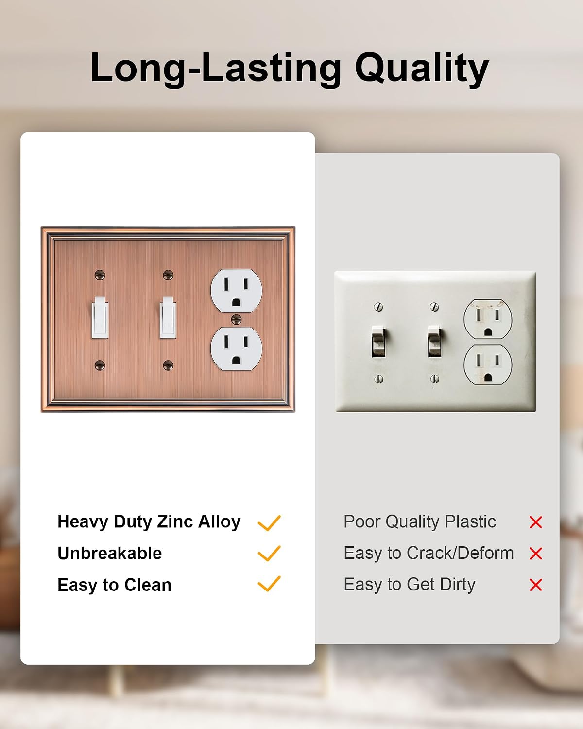 2-Pack Zinc Alloy Combo Double Toggle/Single Duplex Outlet Covers | Decorative Switch Plate Covers, Wall Plate for