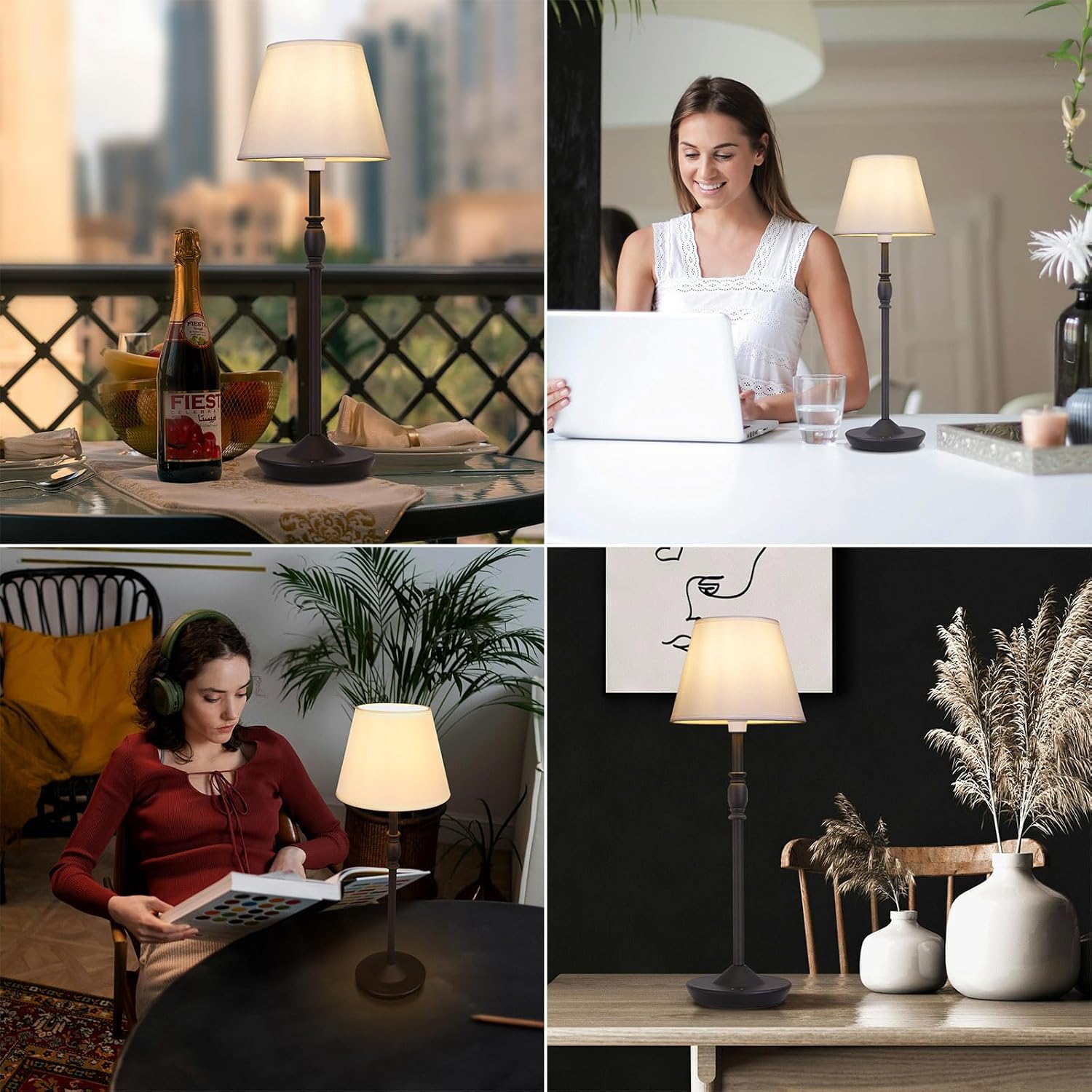 Cordless Table Lamp Portable Small LED Touch Lamp with Dimmer, 18" 2700K Rechargeable Battery Light for Bedside, Dining