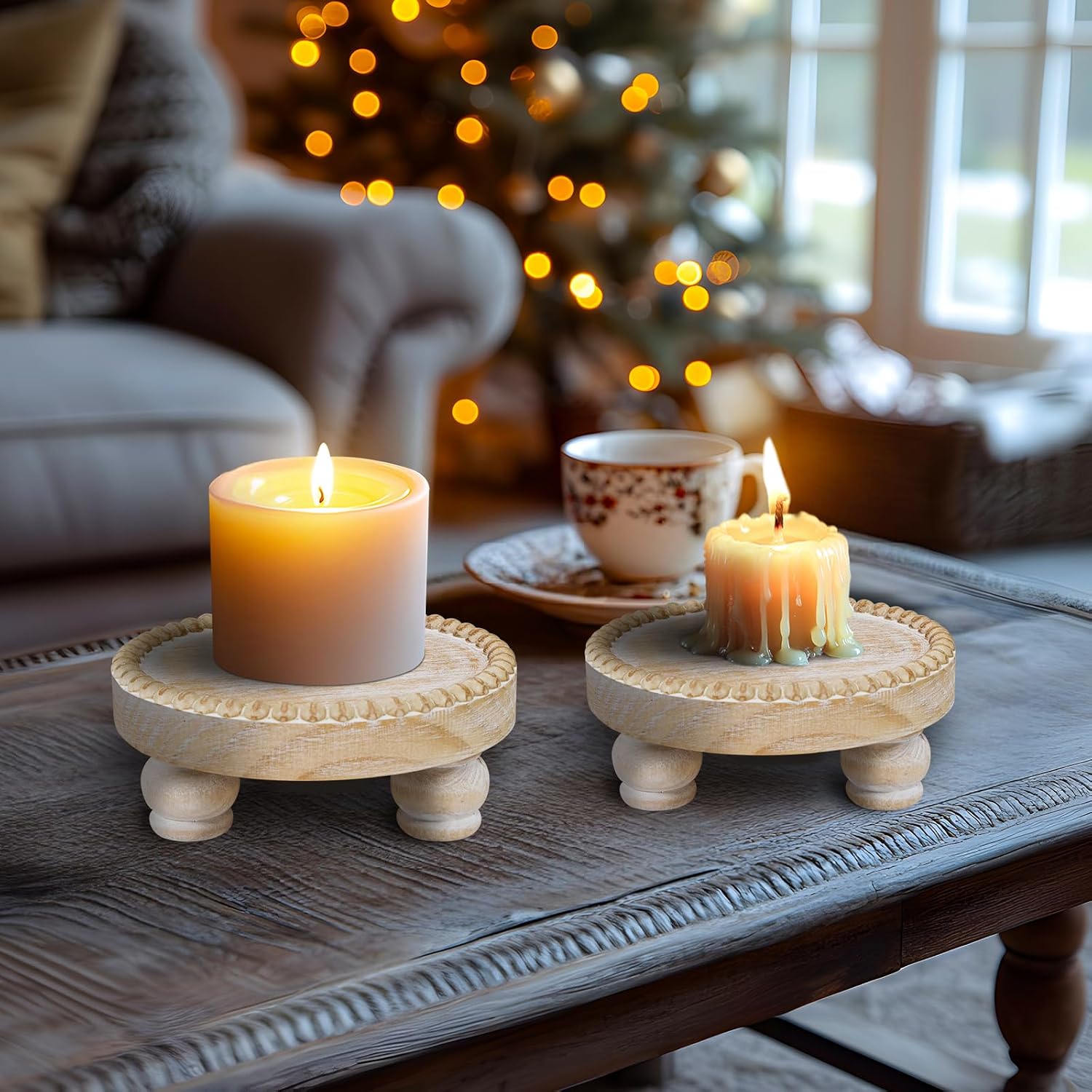 Farmhouse Candle Trays Home Decor / Brown / Set of 2