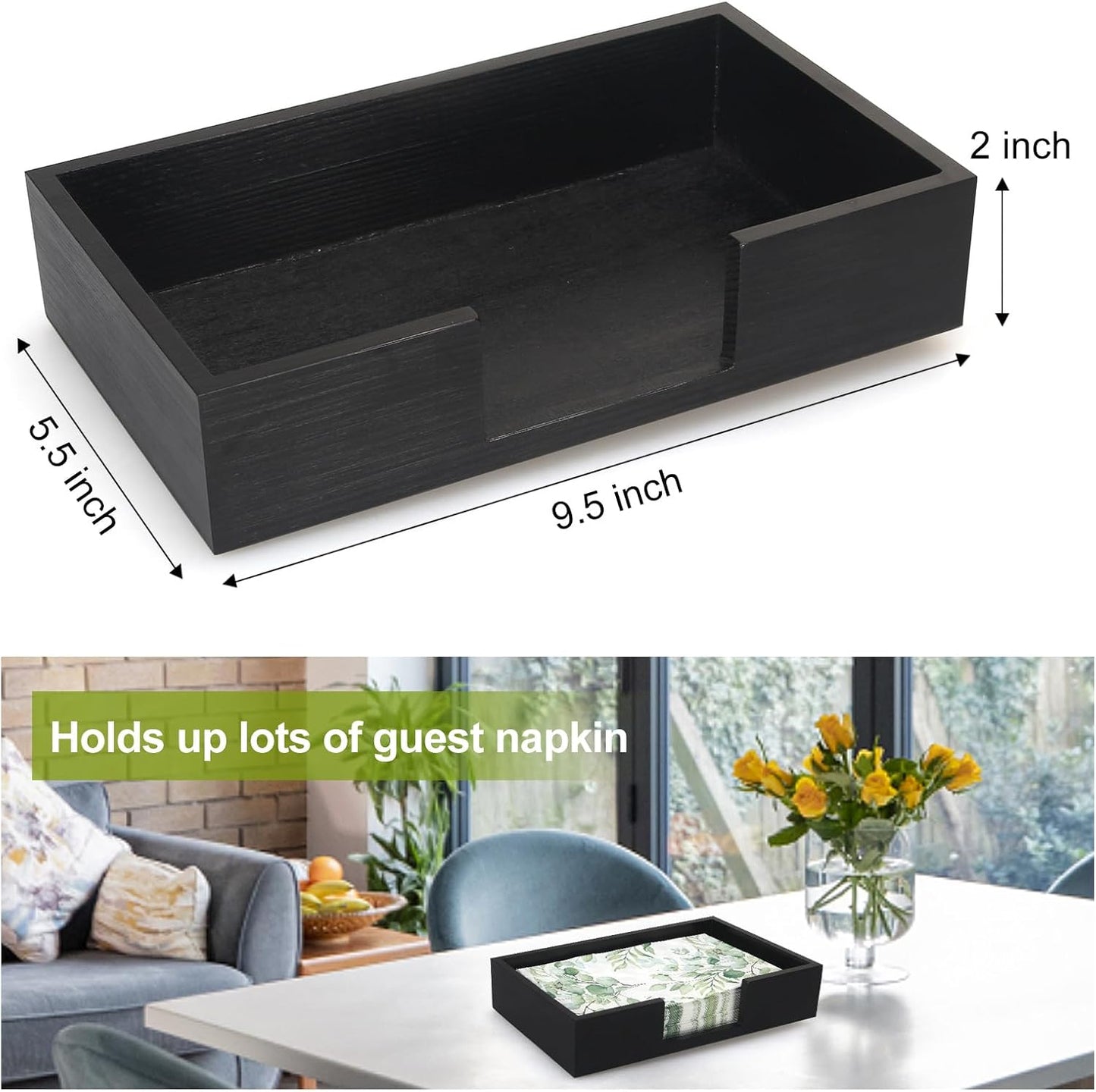 Black Wooden Napkin Holder Guest Towels Holder Flat Bathroom Napkins Holder Disposable / Black Wood