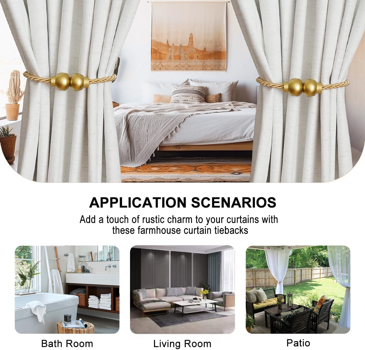 6Pcs Magnetic Curtain Tiebacks Modern Handmade Rope Curtain Tie Backs Gold | Decorative Drapes Weave Holdbacks for Home