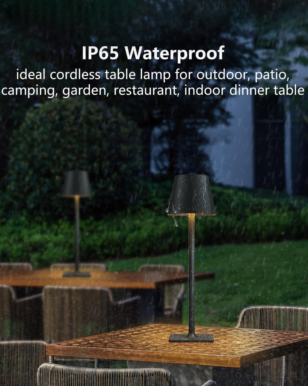 Fizrice Rechargeable Table Lamp 2 Pack Cordless Battery Operated, Black | IP65 waterproof wireless design with