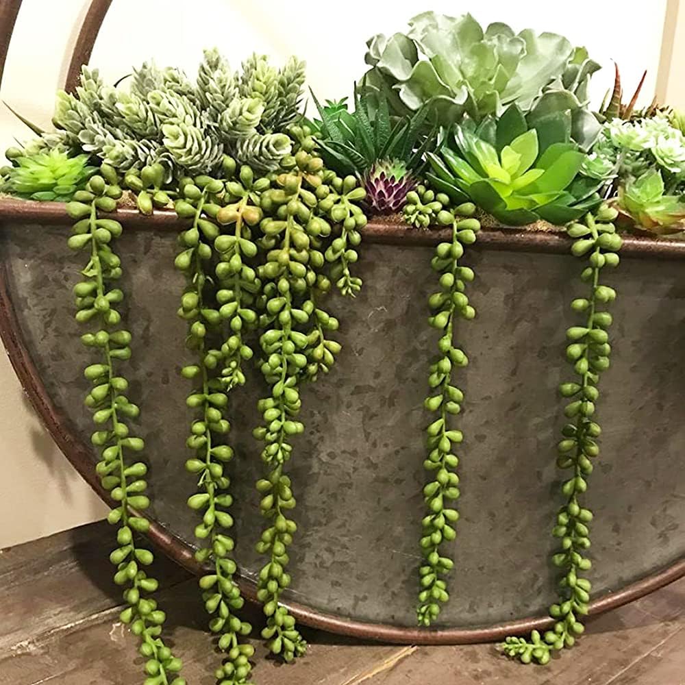 Artificial Fake String of Pearls Plant Faux Succulents Hanging Plants / Dark Green / Set of 3