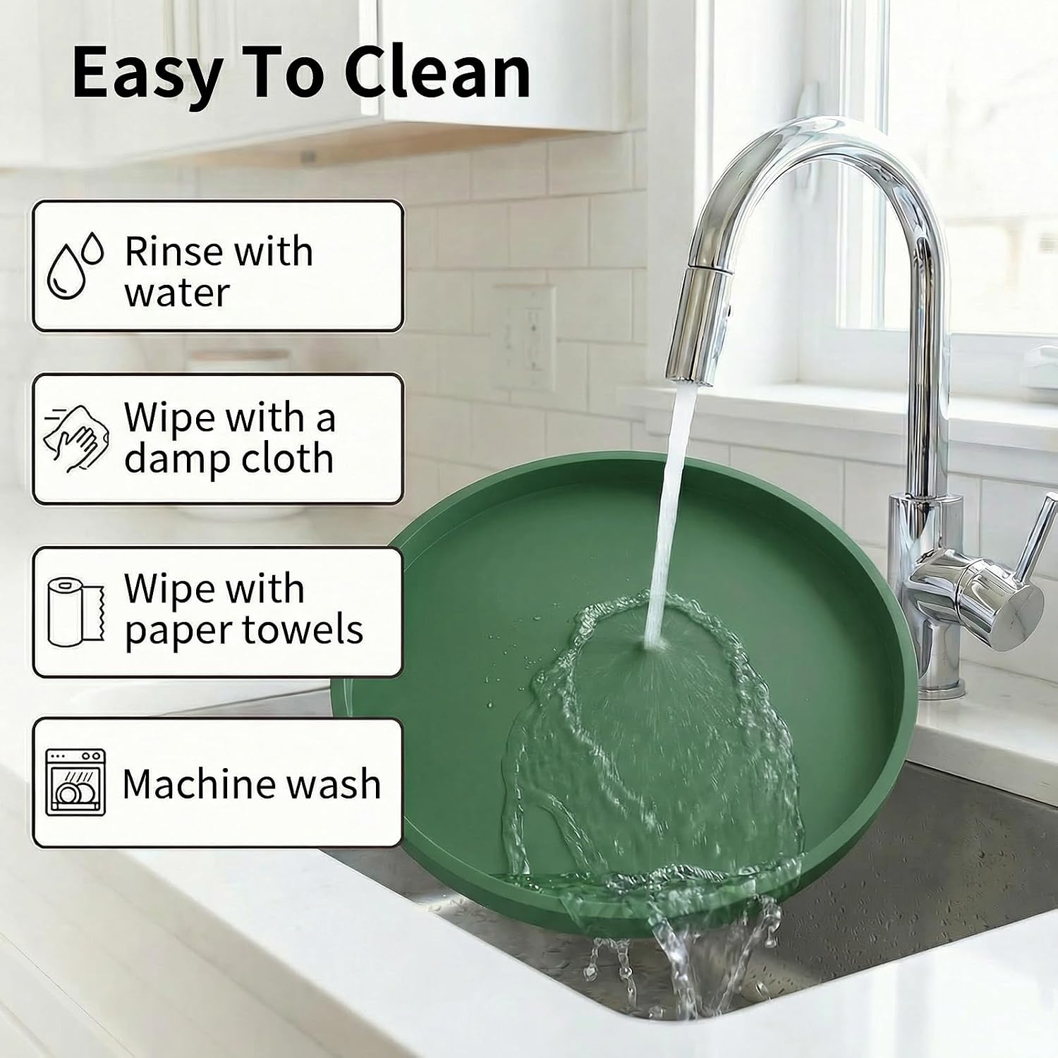 Vanity Trays / Round Tray Silicone / Green / 10.6 / 10.6 Inch