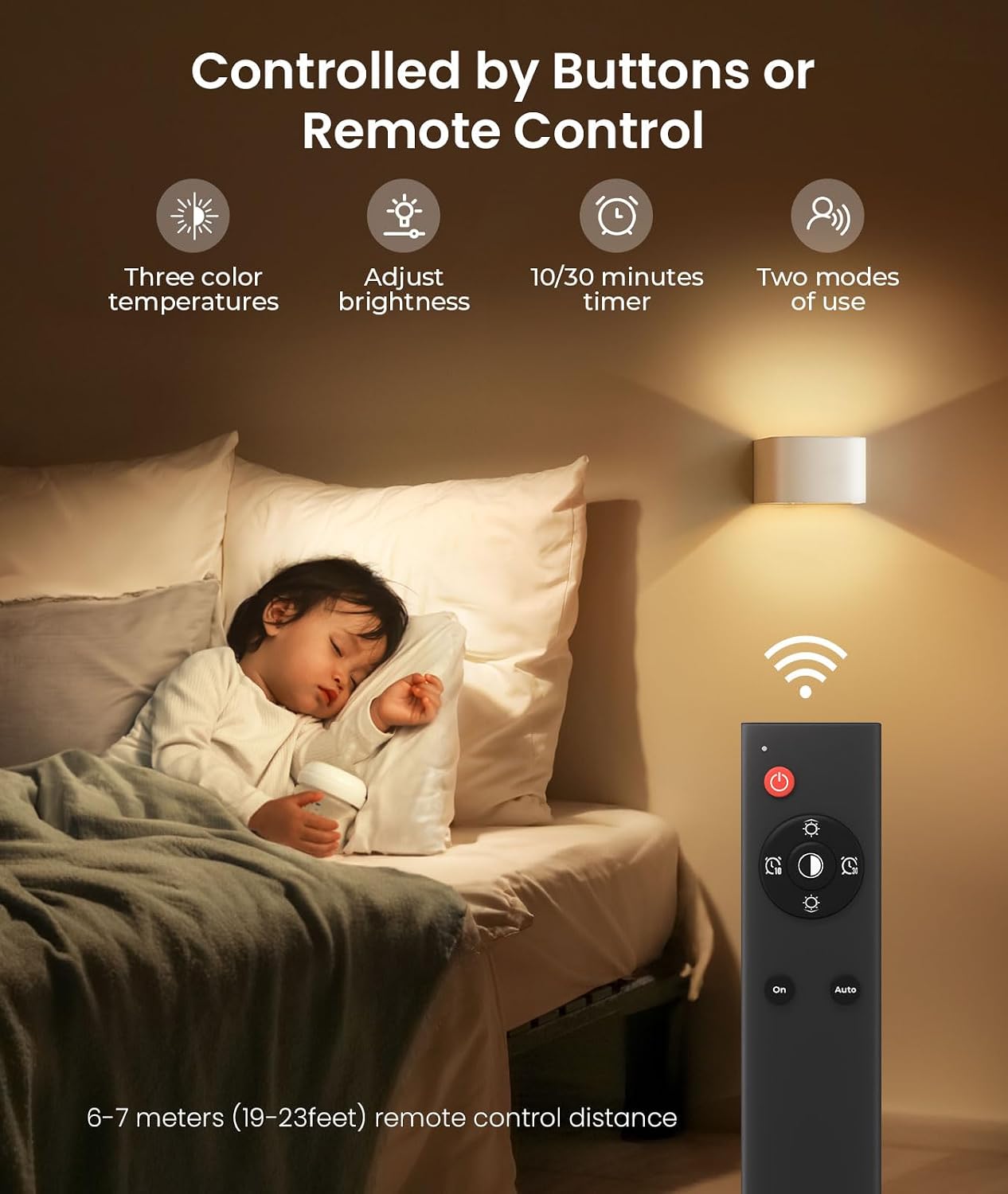 FULEN Motion Sensor Wall Light with Remote Control 3 Colors Wireless Wall Sconces LED Indoor Up and Down Wall Lamp