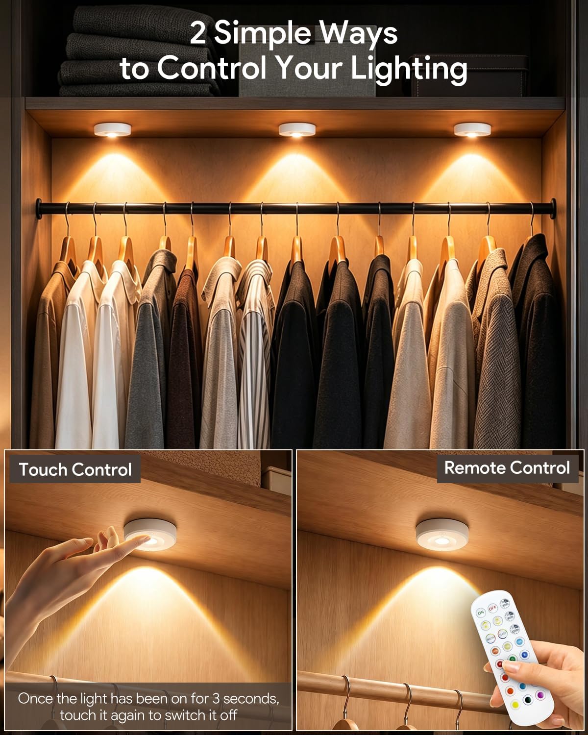 Yiliaw Under Cabinet Rechargeable Puck Lights with Remote,Multi-Use Under Cabinet Lighting for Kitchen