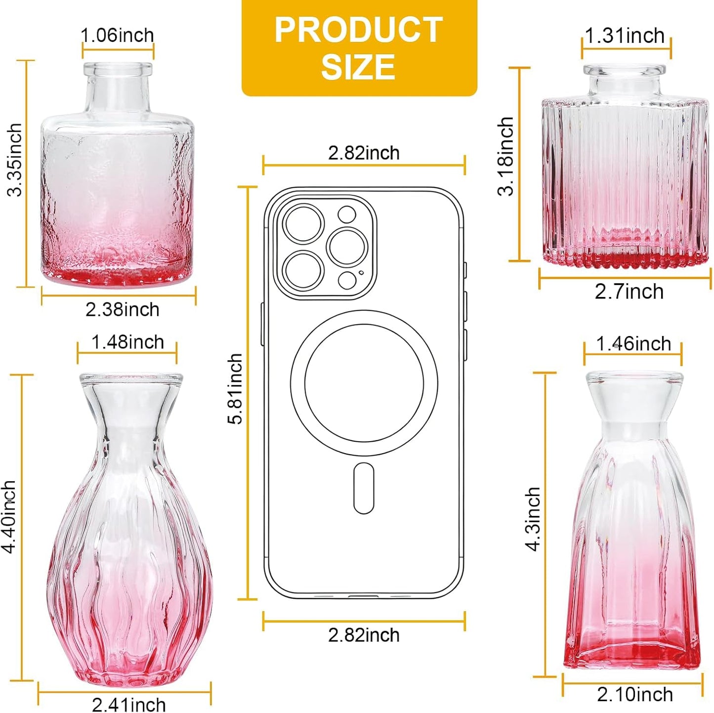 Glass Bud Vases / Pink / Set of 4