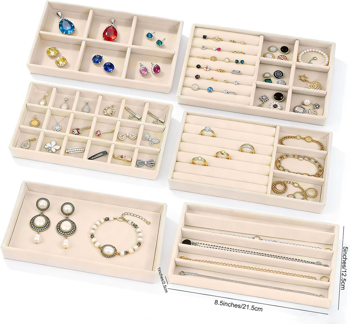 6-Piece Velvet Jewelry Organizer for Drawer