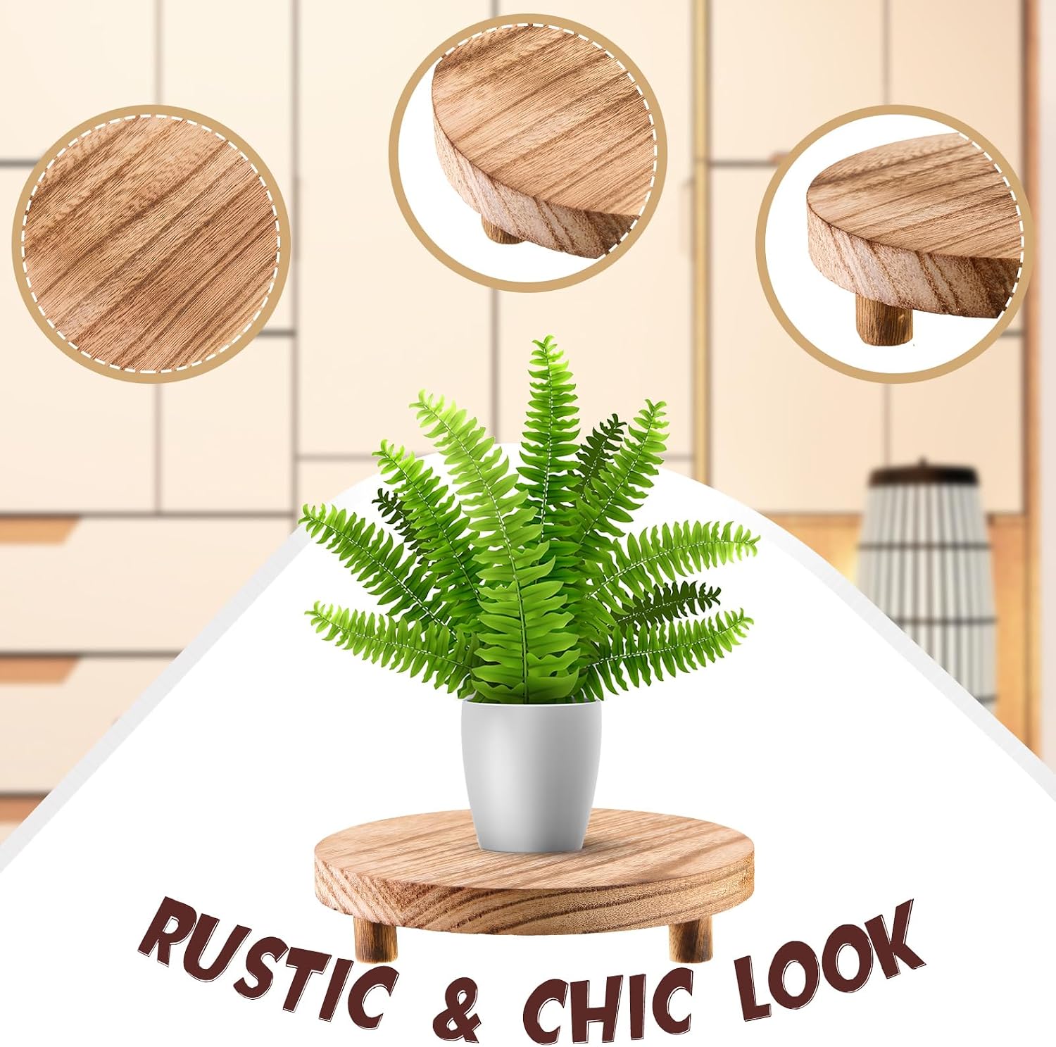 Wooden Risers for Display Wood Pedestal Stand Mini Tray Stand Round Wooden / Light Brown / Set of 4