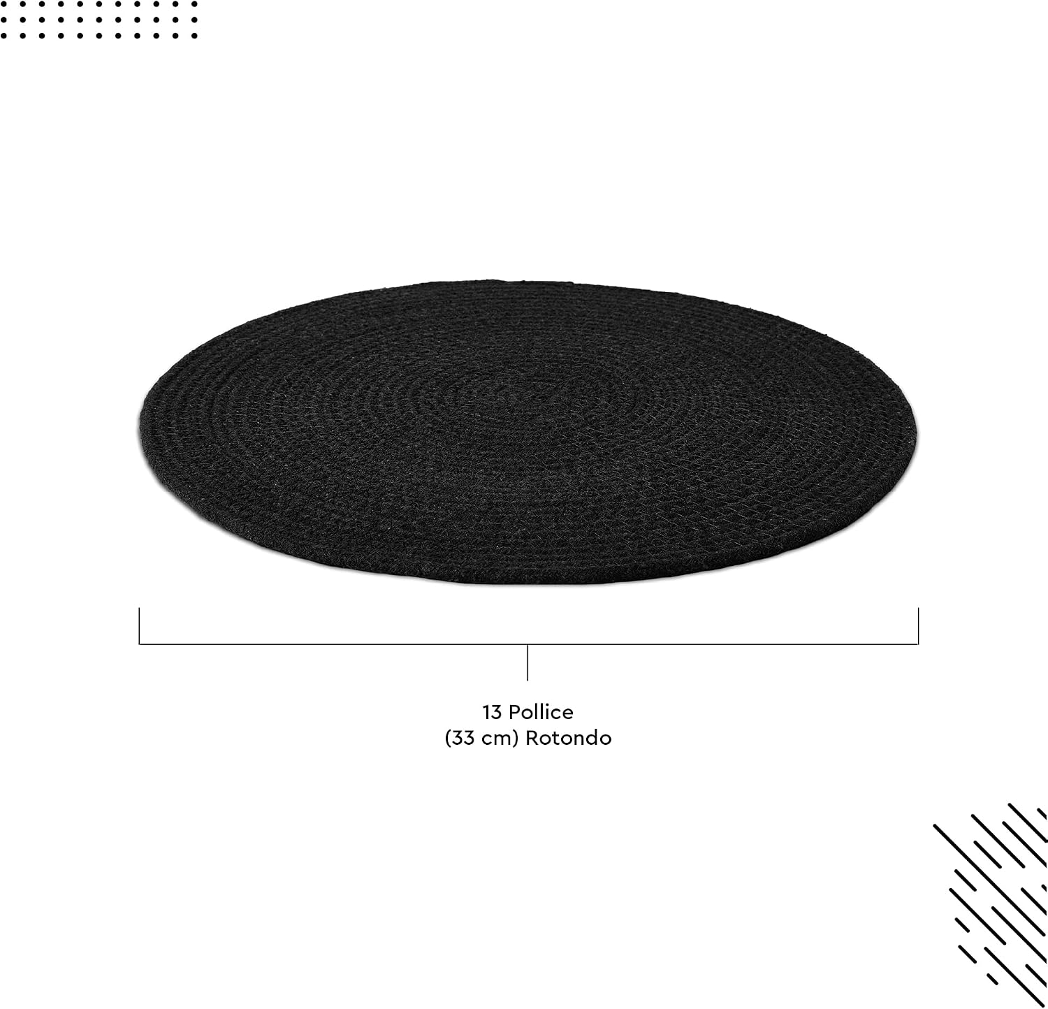 Encasa XO Placemats, Round Cotton Dining Table Mats 13" | Black, Handcrafted Ribbed Texture | Heat Resistant Trivets
