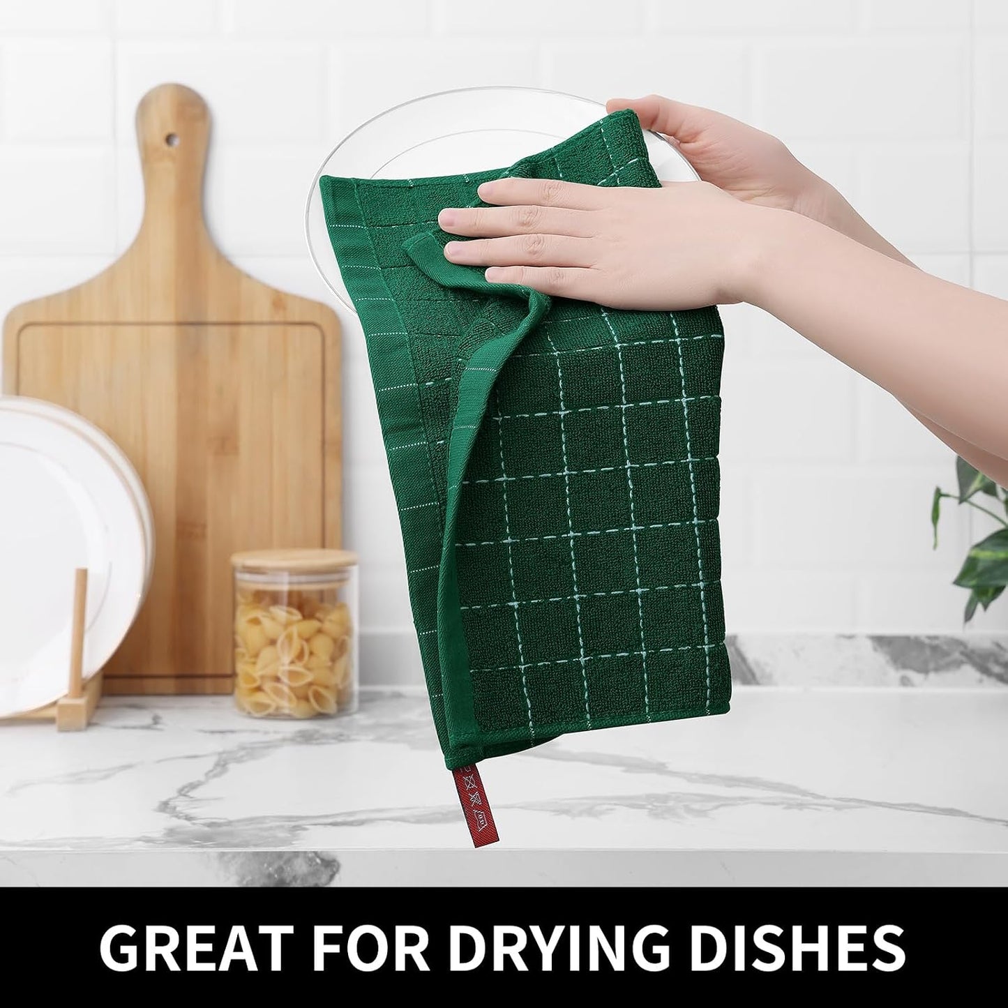 Homaxy 100% Cotton Terry Kitchen Dish Cloths, 12 Pack, Dark Green | Ultra Soft and Absorbent Dish Towels for Kitchen