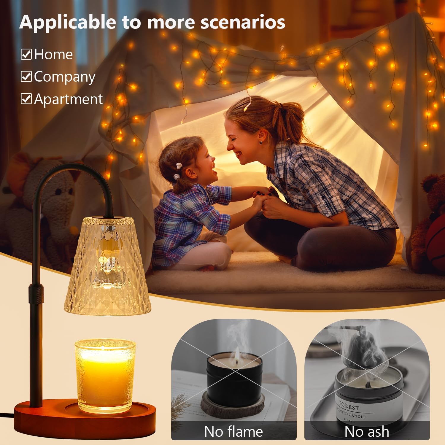 Candle Warmer Lamp with Timer: Electric Candles Warmers Adjustable Height Dimmable - Large Wax Candle Warmers Lamps