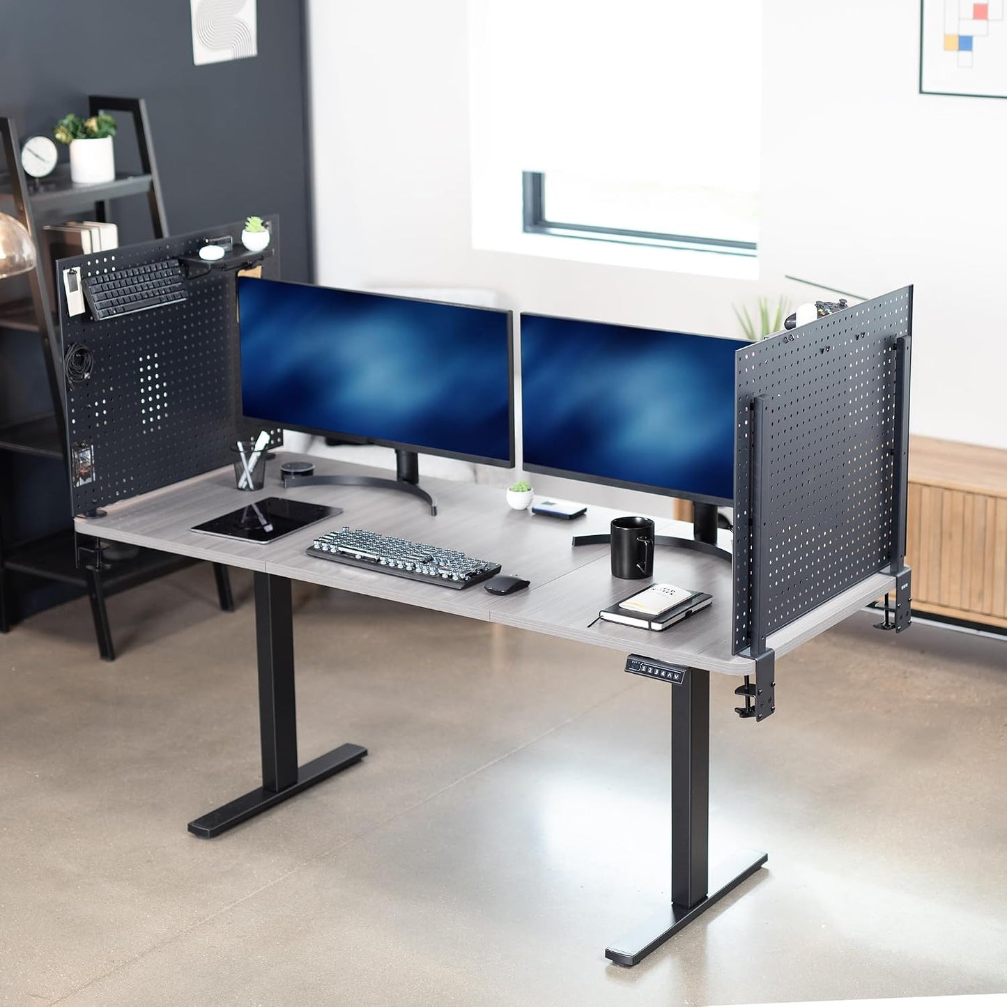 VIVO Black Clamp-on 60 x 24 inch Desk Pegboard, PP-DK30B-2 | Steel Privacy Panel, Magnetic Peg Board, Office Accessory