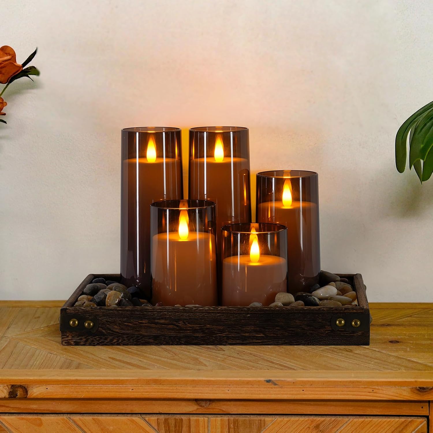 Homemory Realistic Flickering Flameless Candles with Remote Control & Timer | LED Fake Electric Pillar Candles Battery
