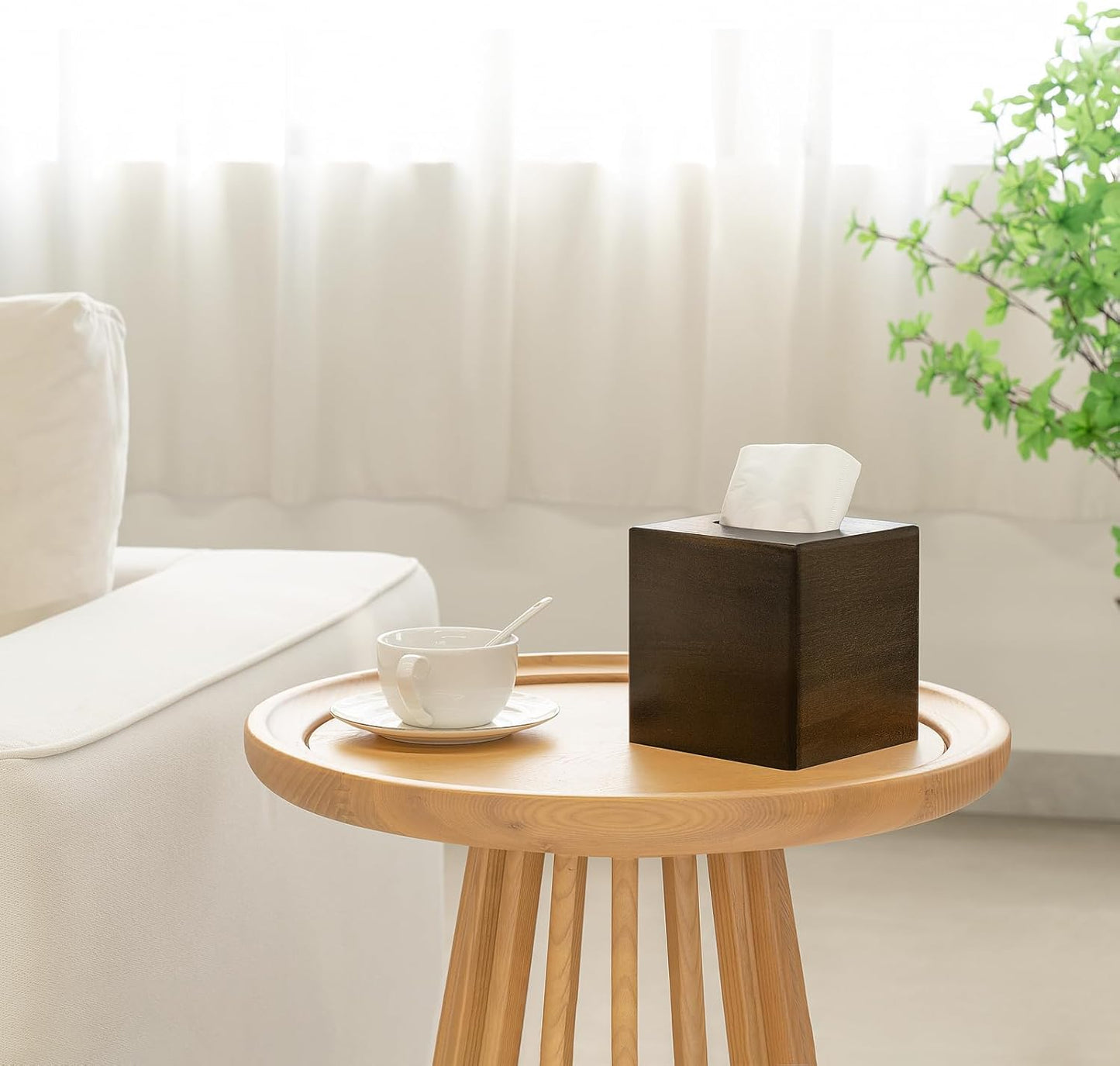 Tissue Box Cover Square Open-Bottom Wood Tissue Box Holder Decorative Facial Cube / Dark Brown
