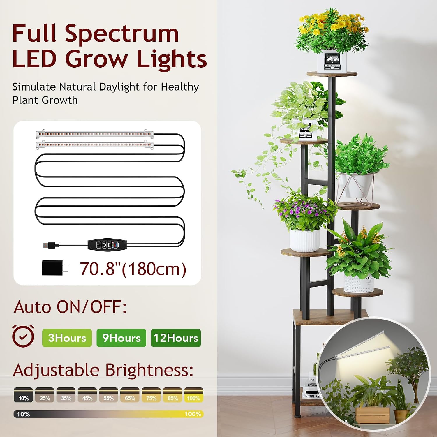 Plant Stand Indoor with Grow Light,6-Tiered Tall Plant Stand Indoor, Metal Plant Shelf with Adjustable Light, Ideal for