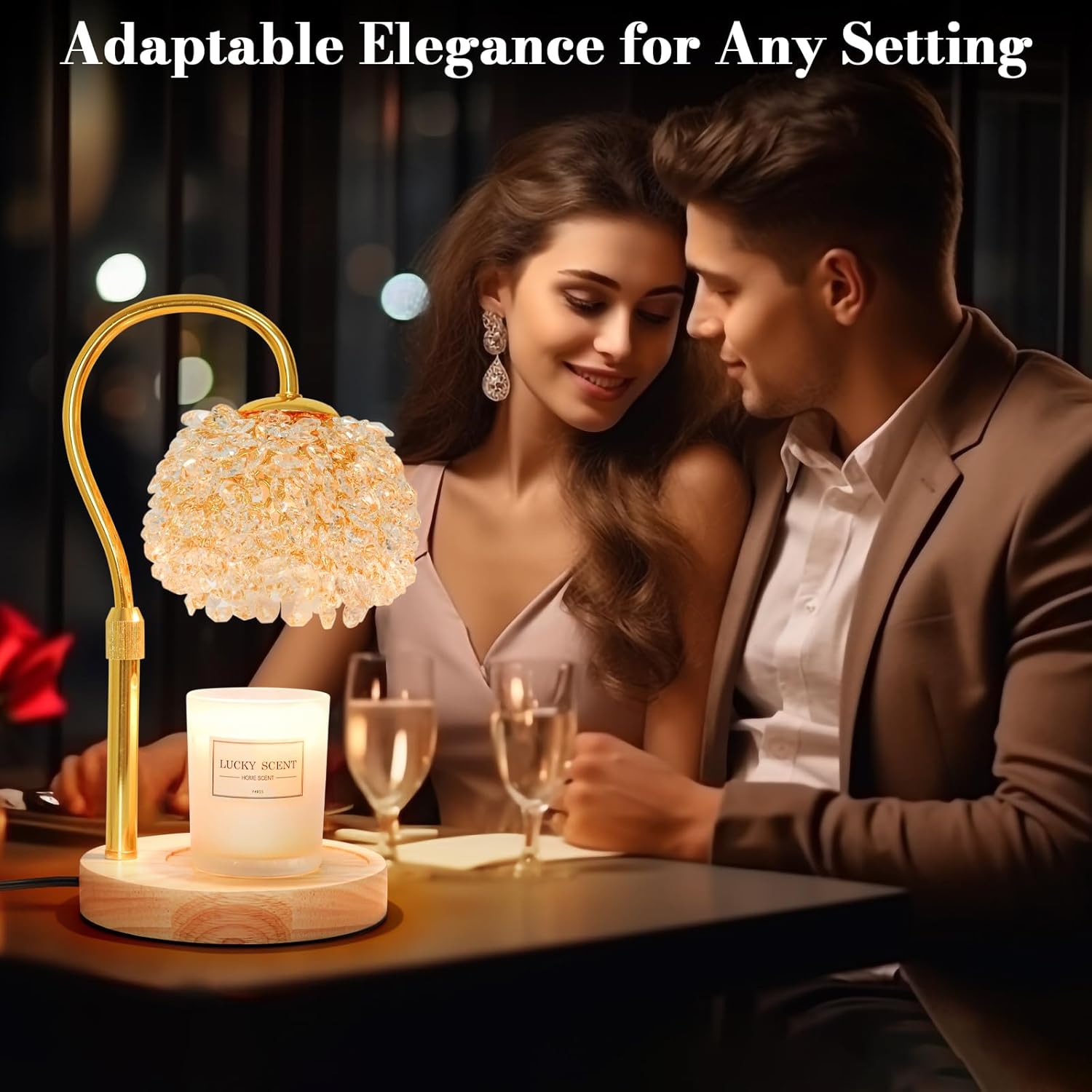 Hisummer Candle Warmer Lamp with Timer, Dimmable Candle Lamp Warmer with 312 K9 Crystals Adjustable Height Electric