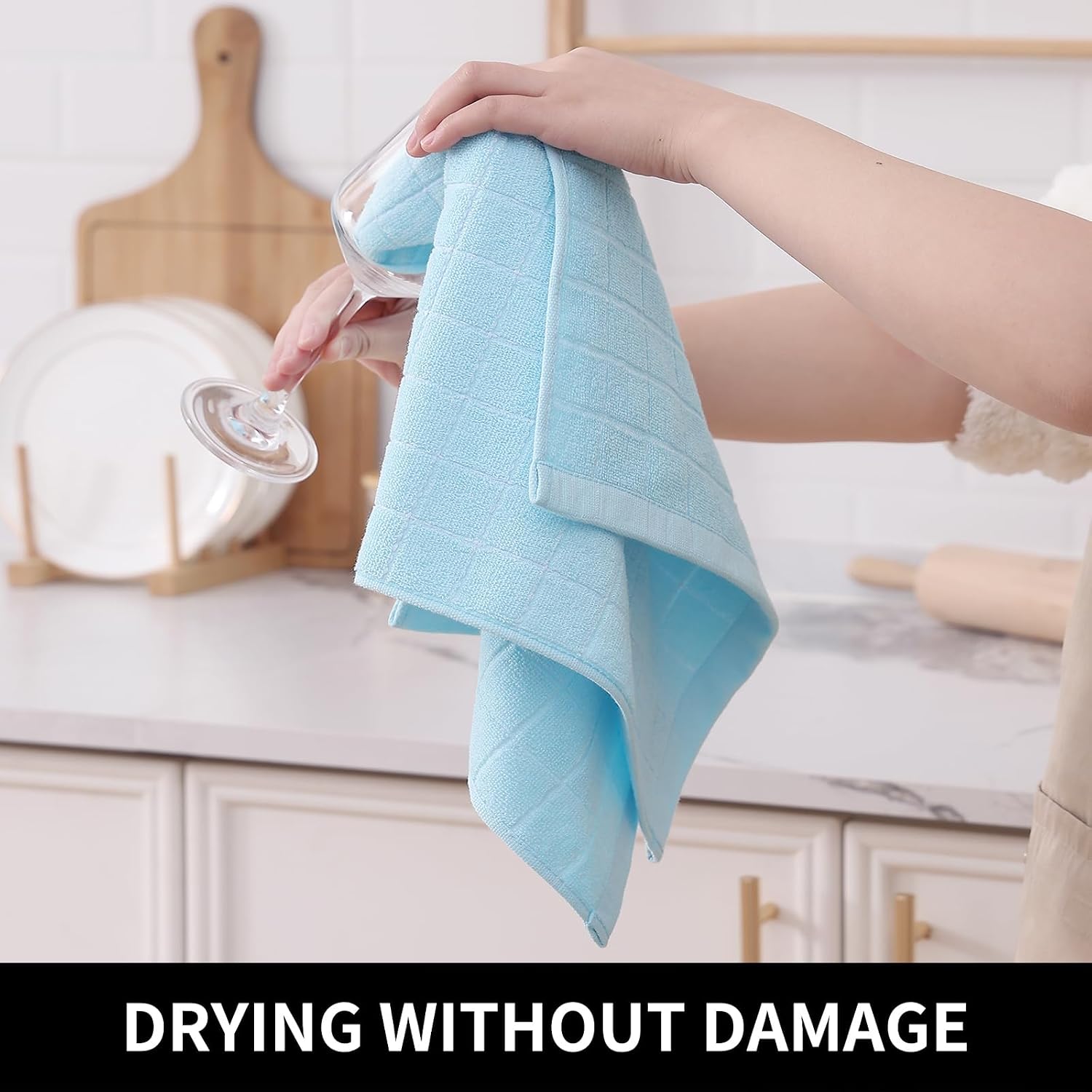 Homaxy 100% Cotton Terry Kitchen Towels, 8 Pack, Sky Blue | Ultra Soft and Absorbent Dish Towels for Kitchen, Suitable