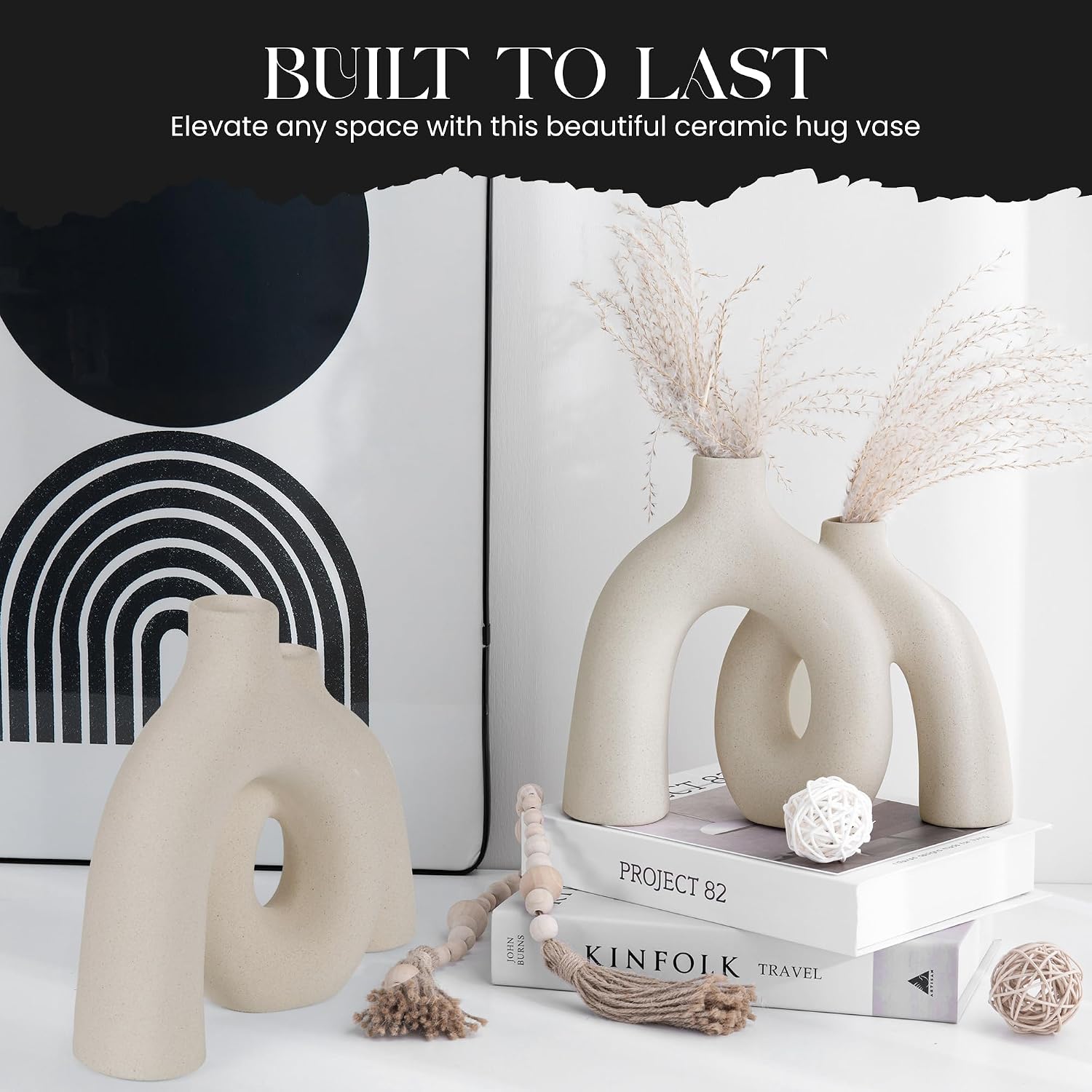 Ceramic Hug Vase Modern Donut Style Hugging Vases for Flowers Minimalist Decor / Creamy White