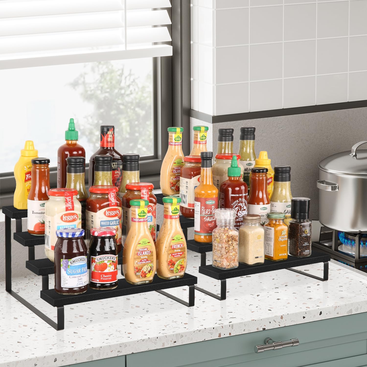 YINMIT Wooden Display Riser Stand, Tiered Perfume and Cologne Organizer Stand, 4 Tier Spice Rack Organizer, Rustic