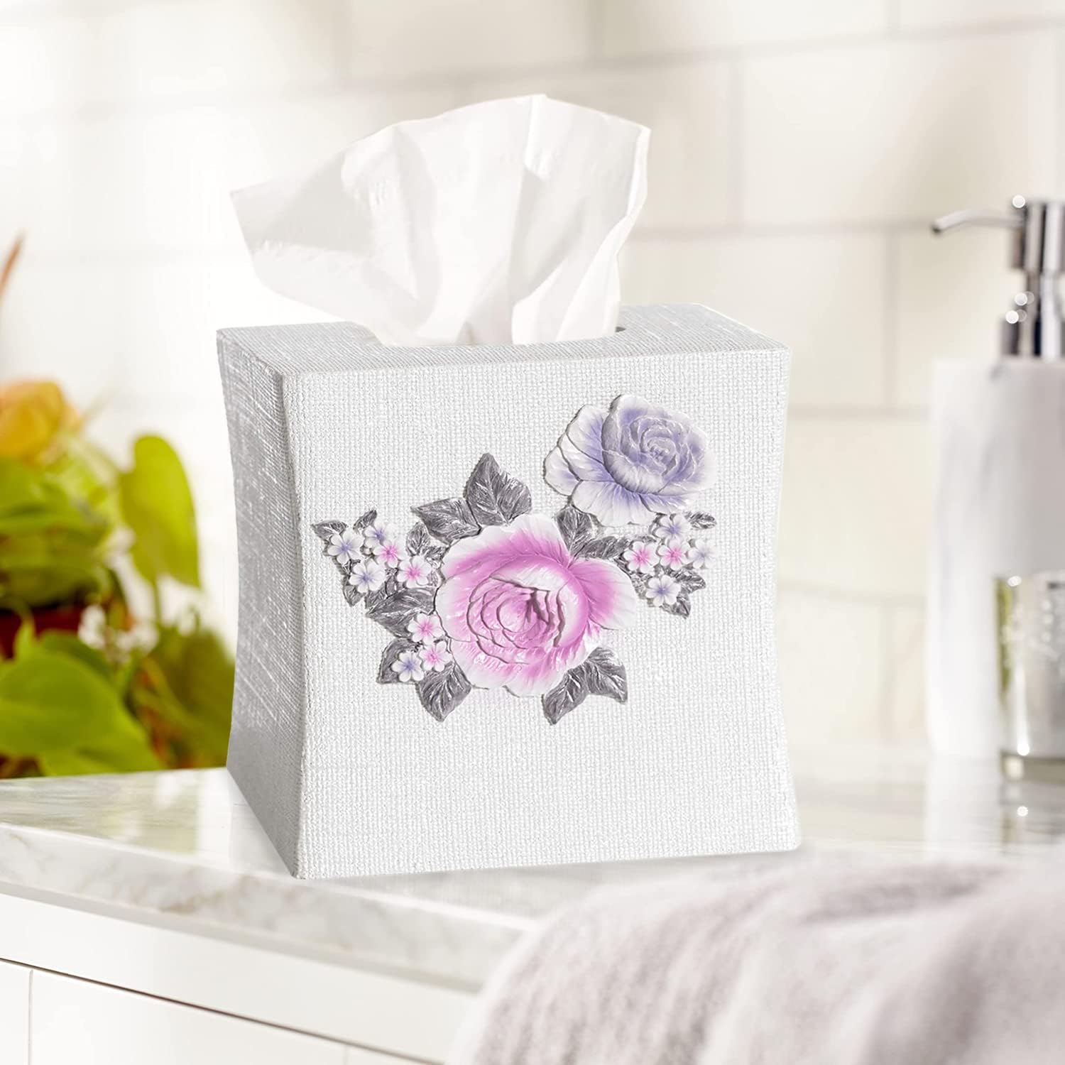 Zahari Home 2pc Michelle Bathroom Set Waste Basket & Tissue Cover Modern Classic Decor Stylish Unique Design Beautiful