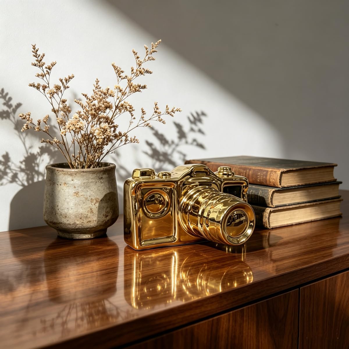 Modern Camera Statue and Sculpture Accent Decor / Gold
