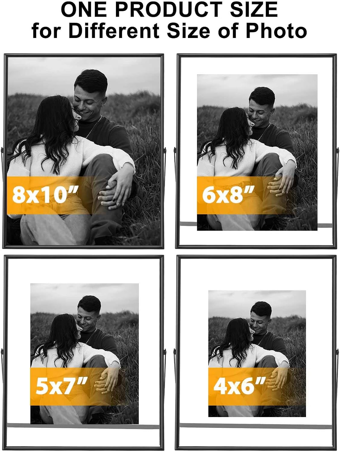 Floating Frames / Double Glass Desktop Picture Frames / Black / 8 x 10 / Set of 2