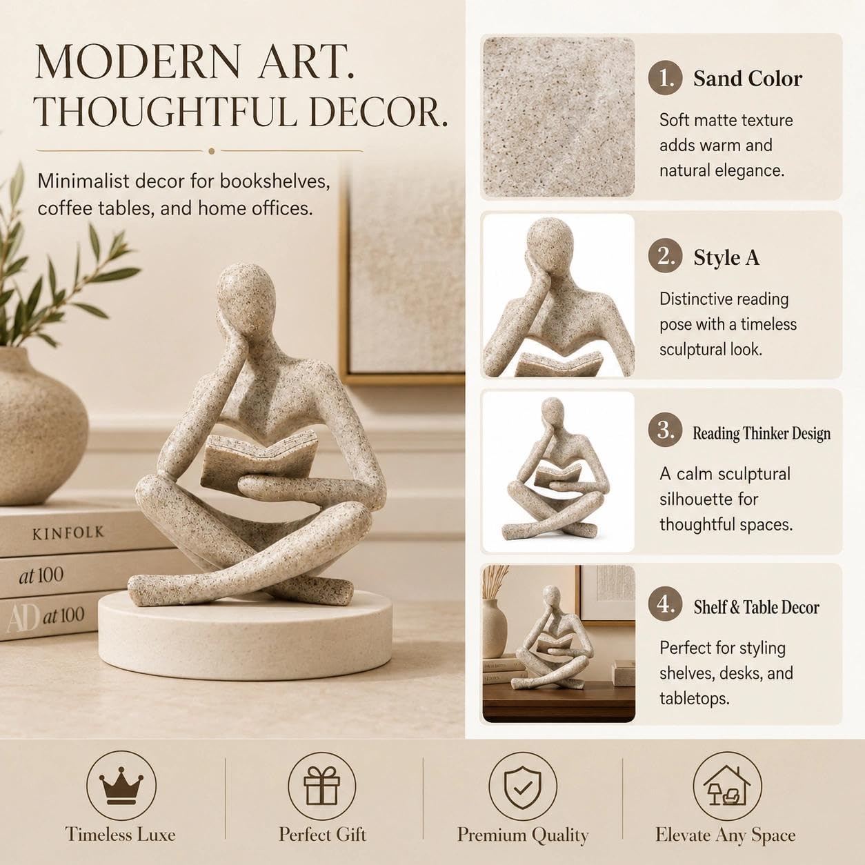 Resin Decorative Bookend / Reader-beige-a