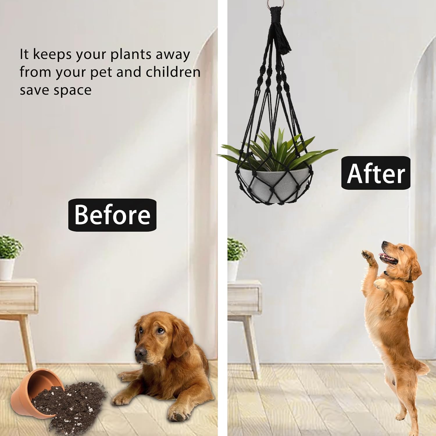 Black Plant Hanger Macrame Hanging Planter / Black Macrame / Set of 2