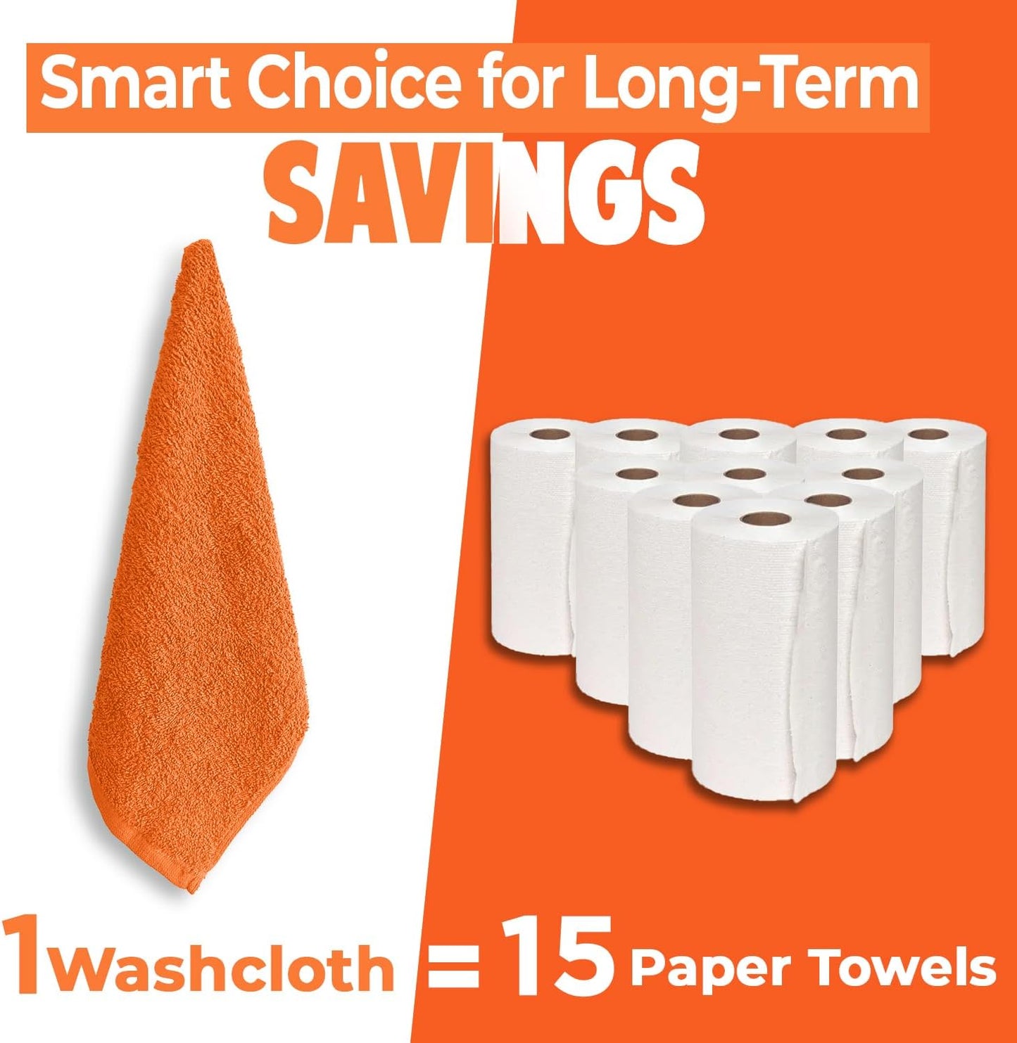 DAN RIVER 24 Pack Cotton Wash Cloths Set for Showering [12x12] Orange | Lighter Weight, Quick to Dry, Super Soft &