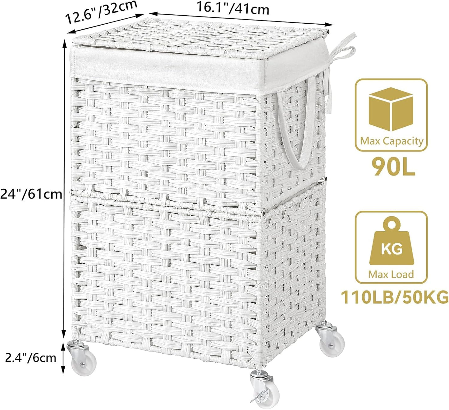 Rolling Laundry Basket / 90l / White