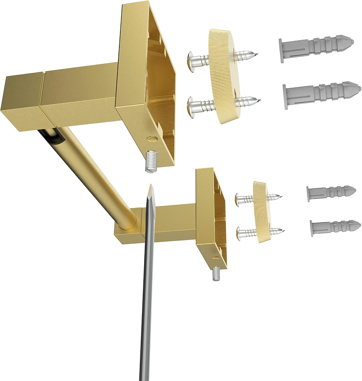 RUACQ Brushed Gold Toilet Paper Holder Wall Mount for Bathroom | Dual-Post Pivoting Tissue Roll Holder with Square