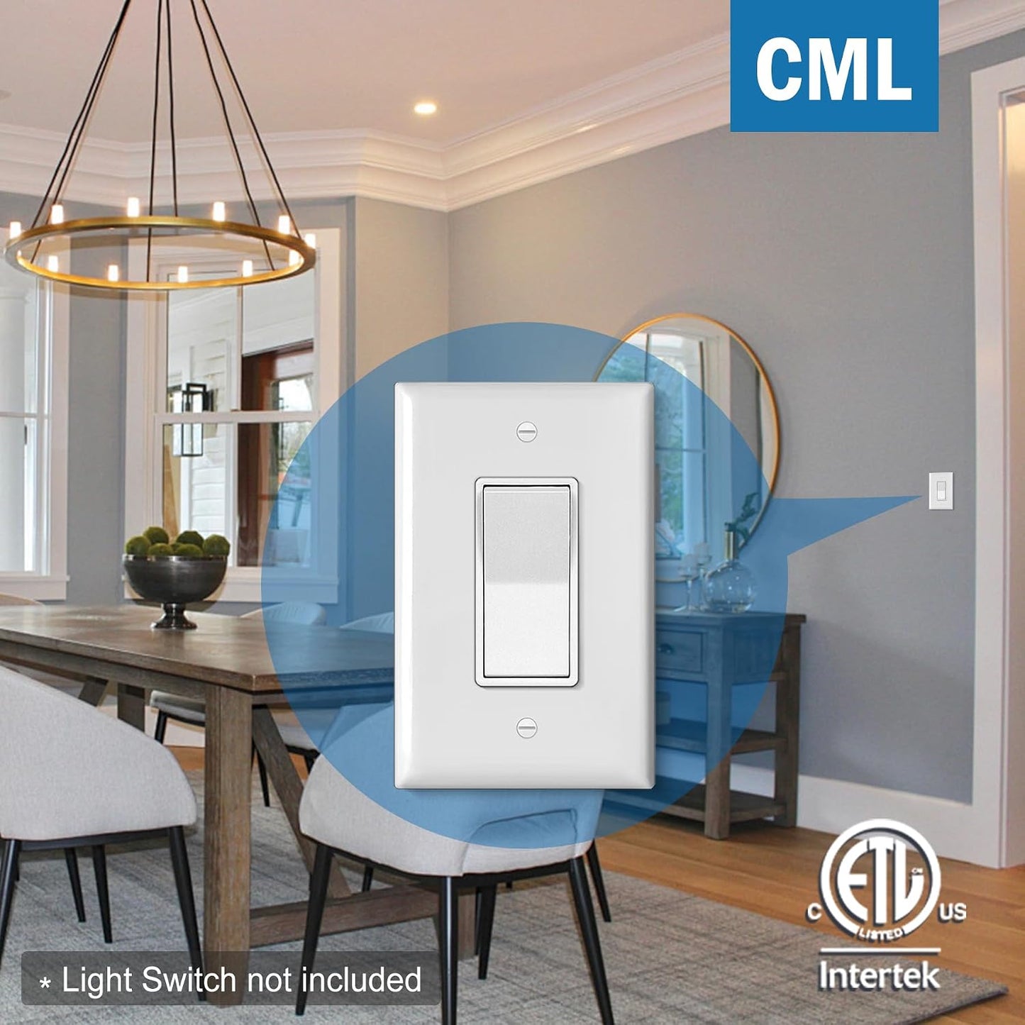 CML Oversized Decorator Wall Plate, 20 Pack Electrical Outlet Receptacle Covers, Jumbo 1-Gang Switch Plates, Over-Size