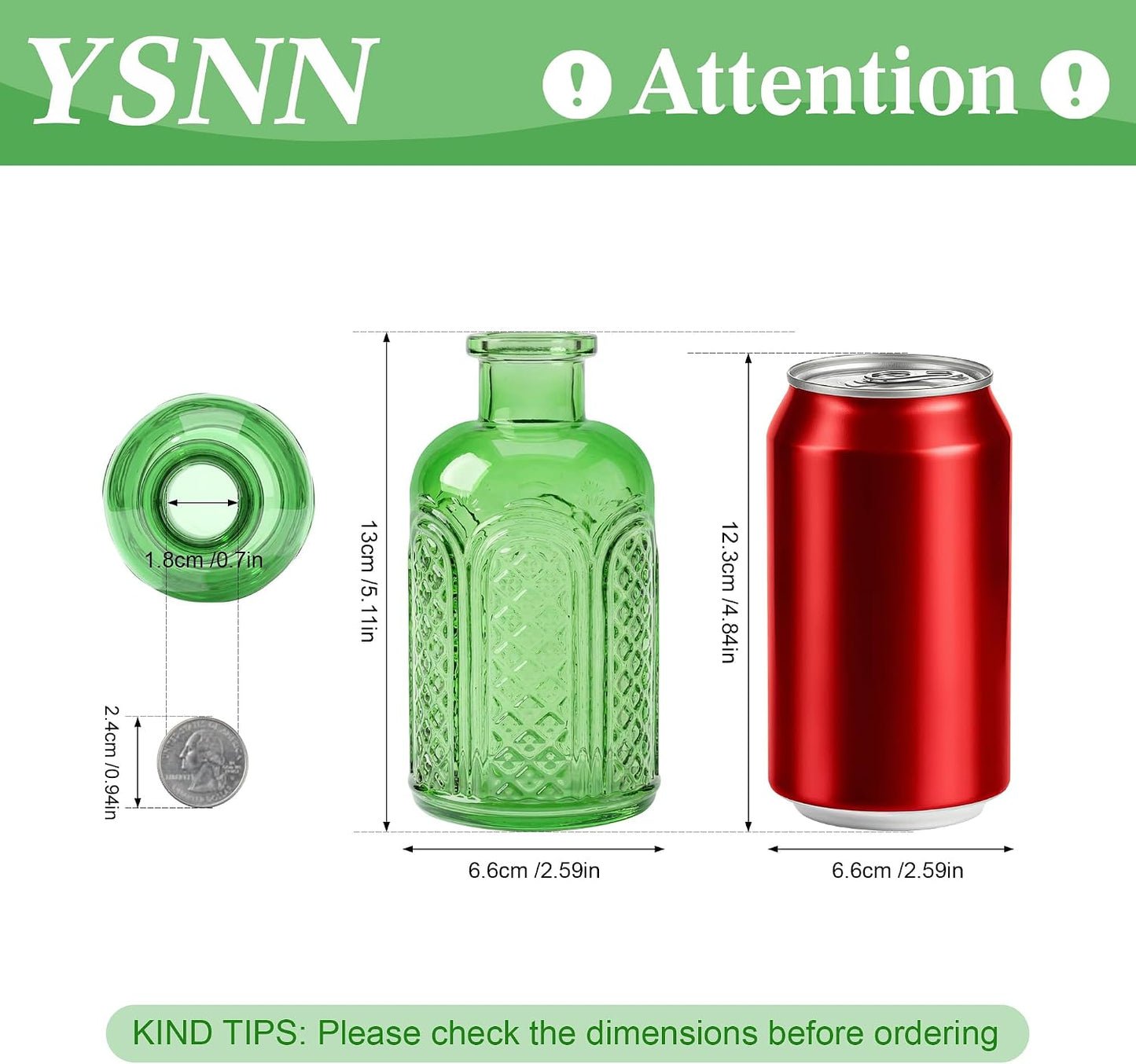 Green Glass Bud Vases / Green Series / Set of 30