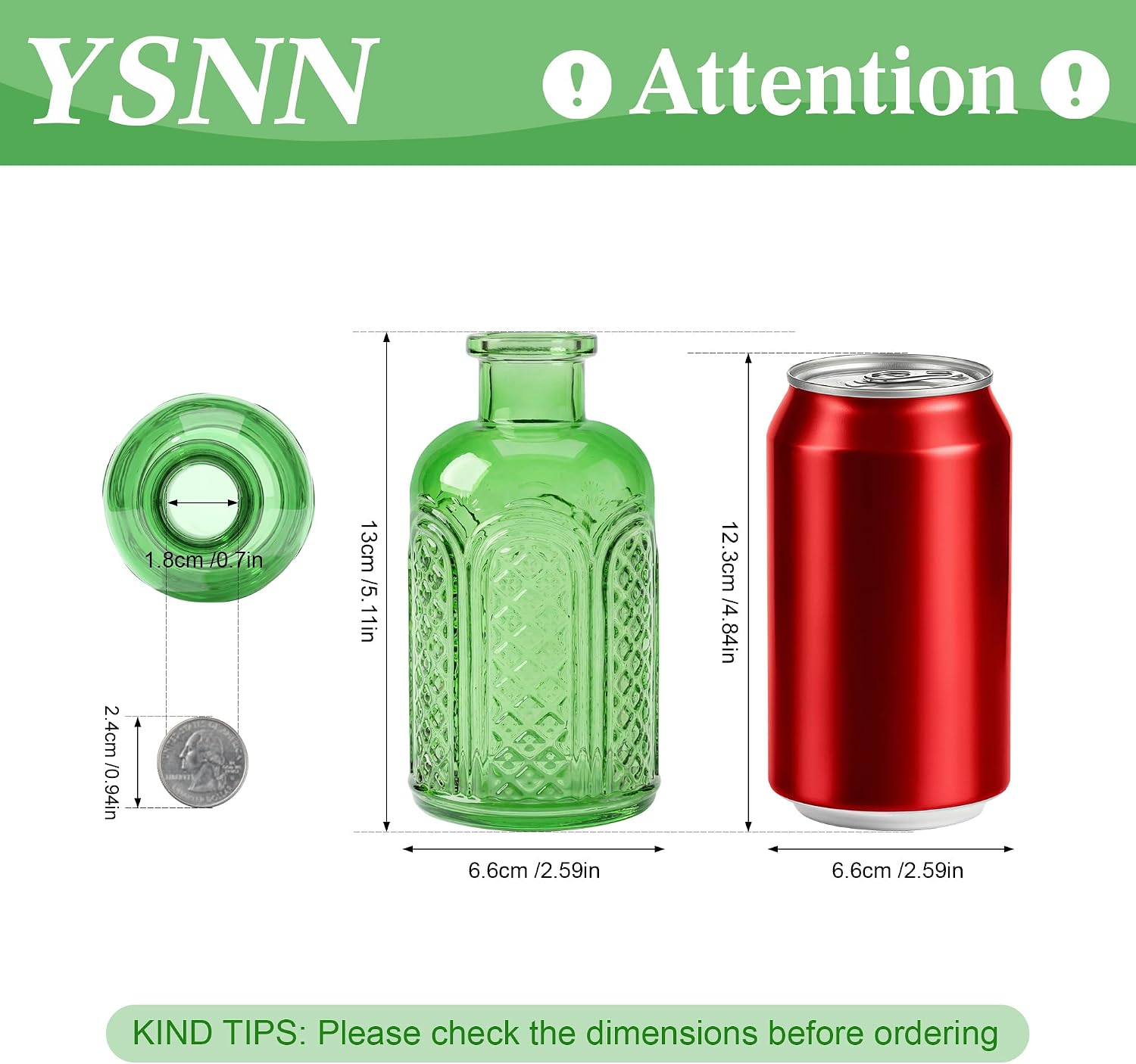 Green Glass Bud Vases / Green Series / Set of 15