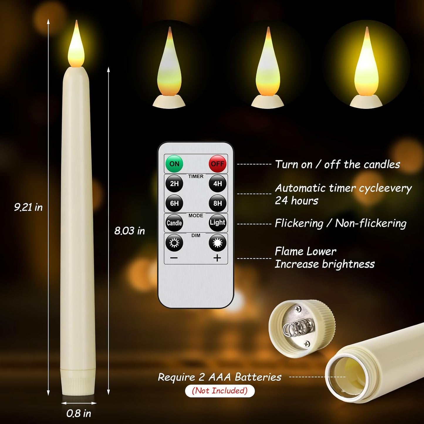 Flameless Taper Candles with Remote Control,15pack Dripless Plastic LED Candles,Flickering Battery