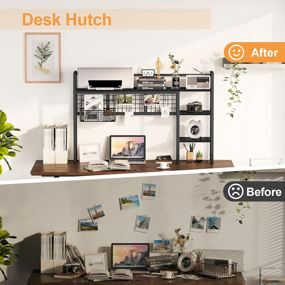 Snughome Desk Shelf, 44.9" Desktop Organizer Shelf, Desk Hutch for Computer Monitor, 4 Tier Desk Display Rack with