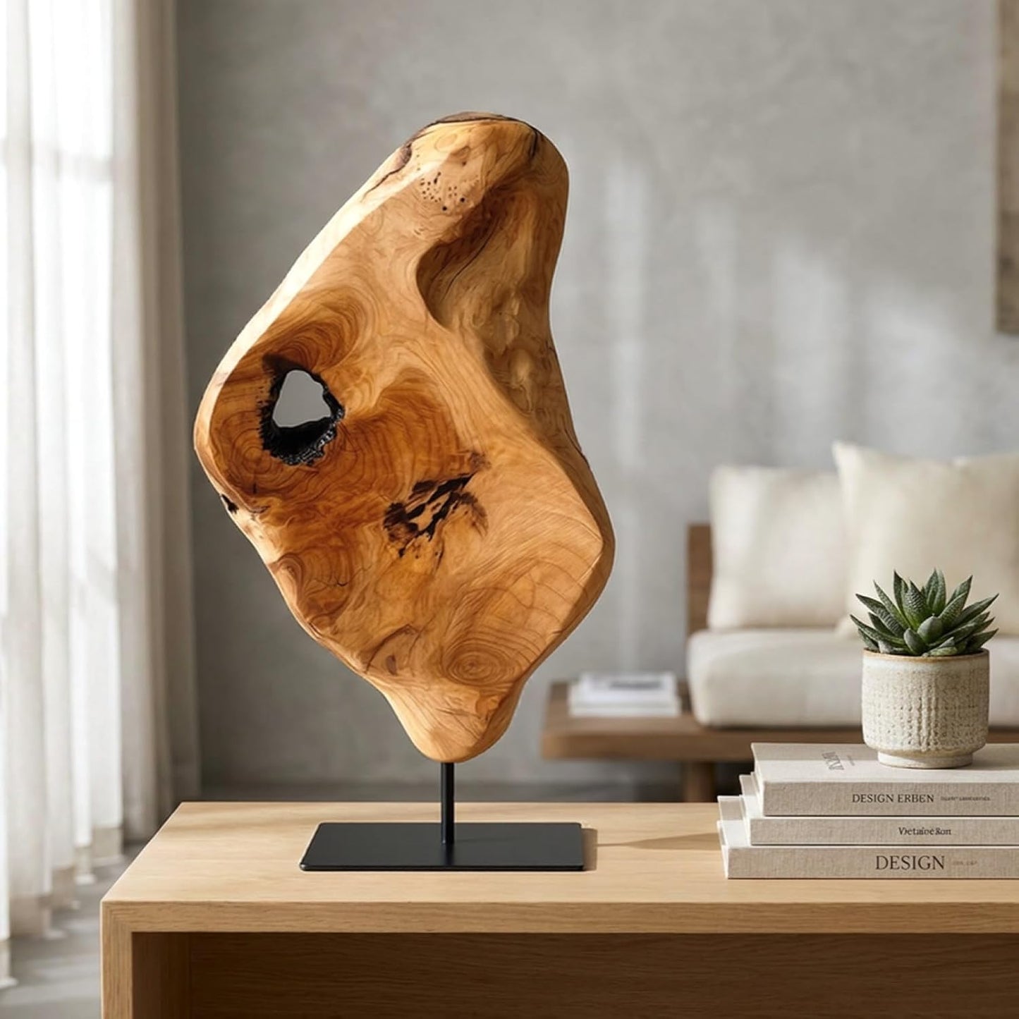 Irregular Cedar Wood Sculpture 8.75" W x 1.75" D x 17.75" H Edge Tabletop Statues / Large / Natural
