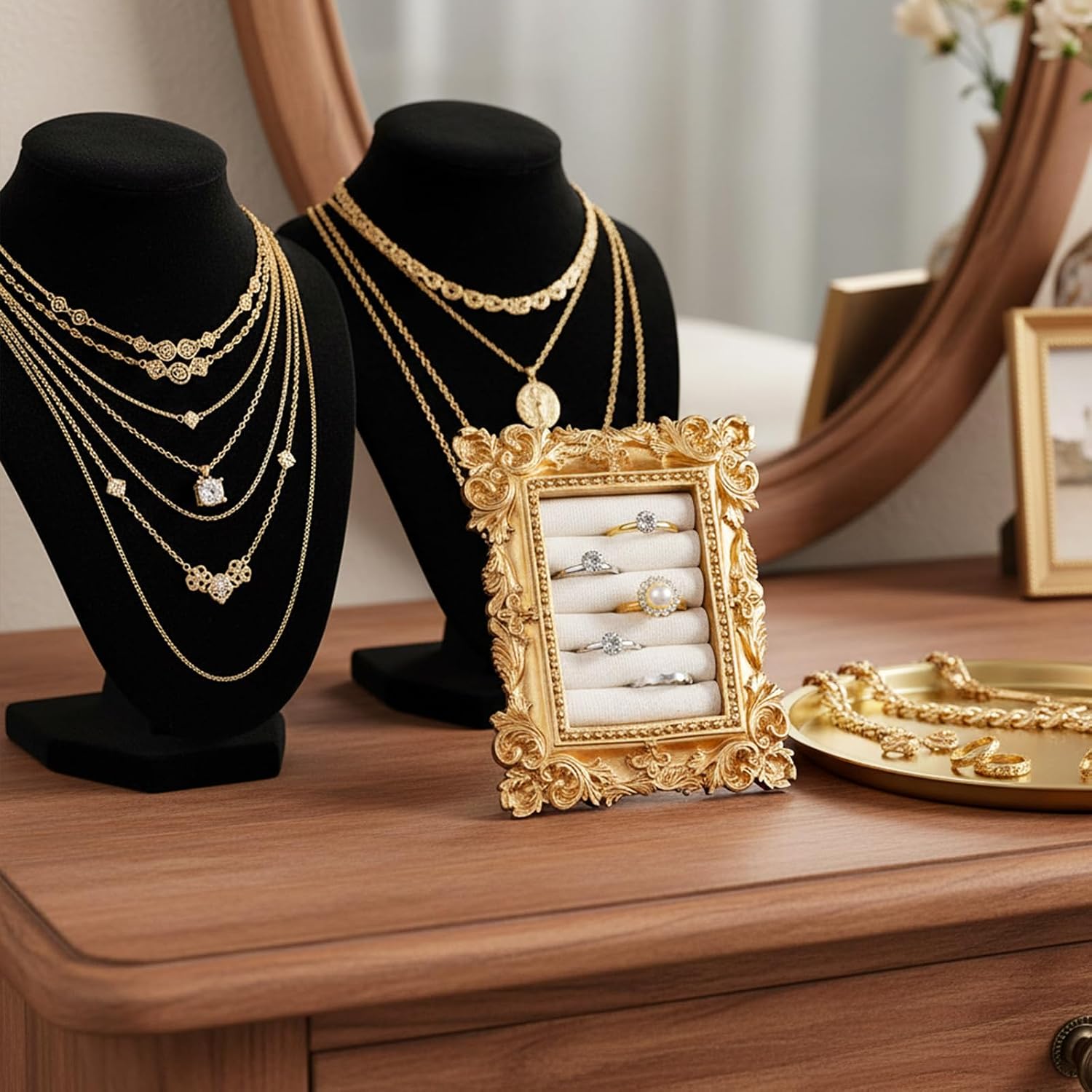 Vintage Ring Holder Rectangle Jewelry Display Stand / Gold
