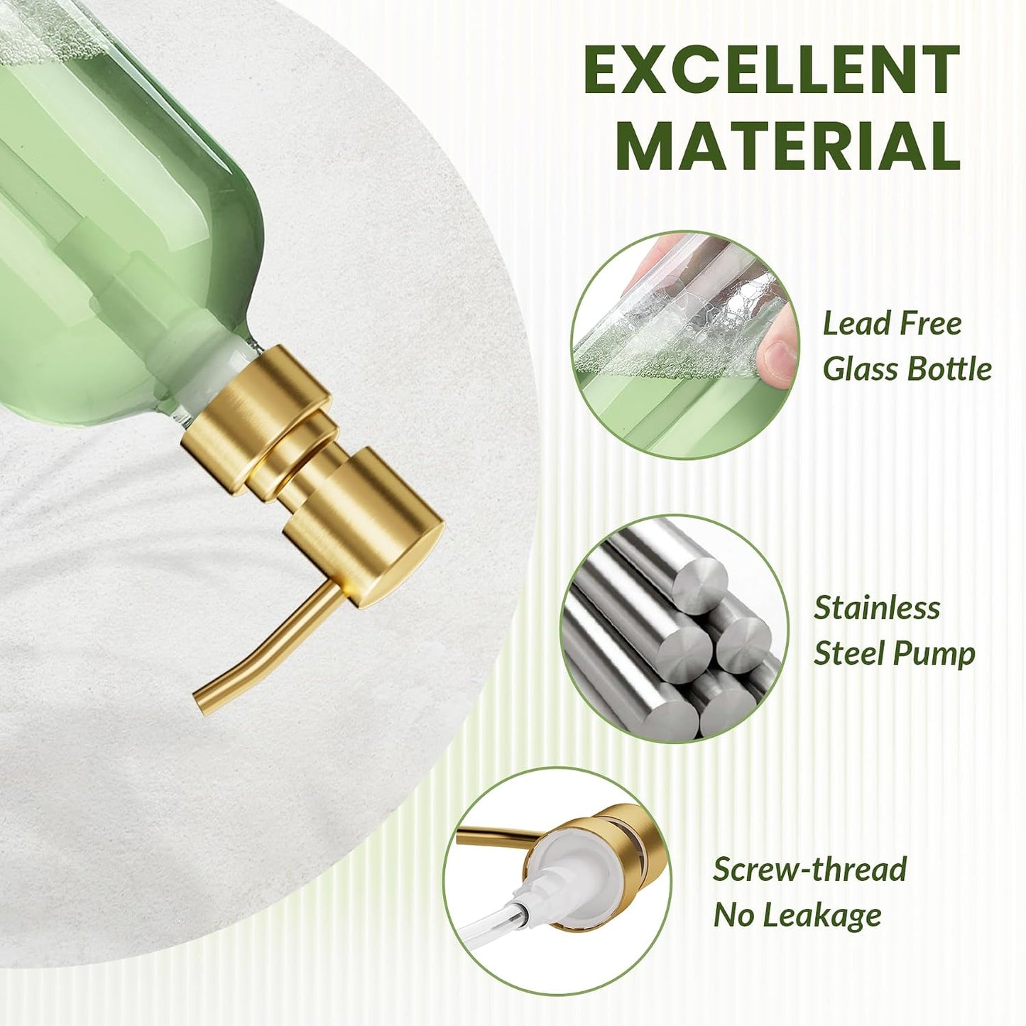 AmazerBath Soap Dispenser, 2 Pack Glass Soap Dispenser with Pump Stainless Steel, 17 Oz Clear Gold Hand Soap Dispensers