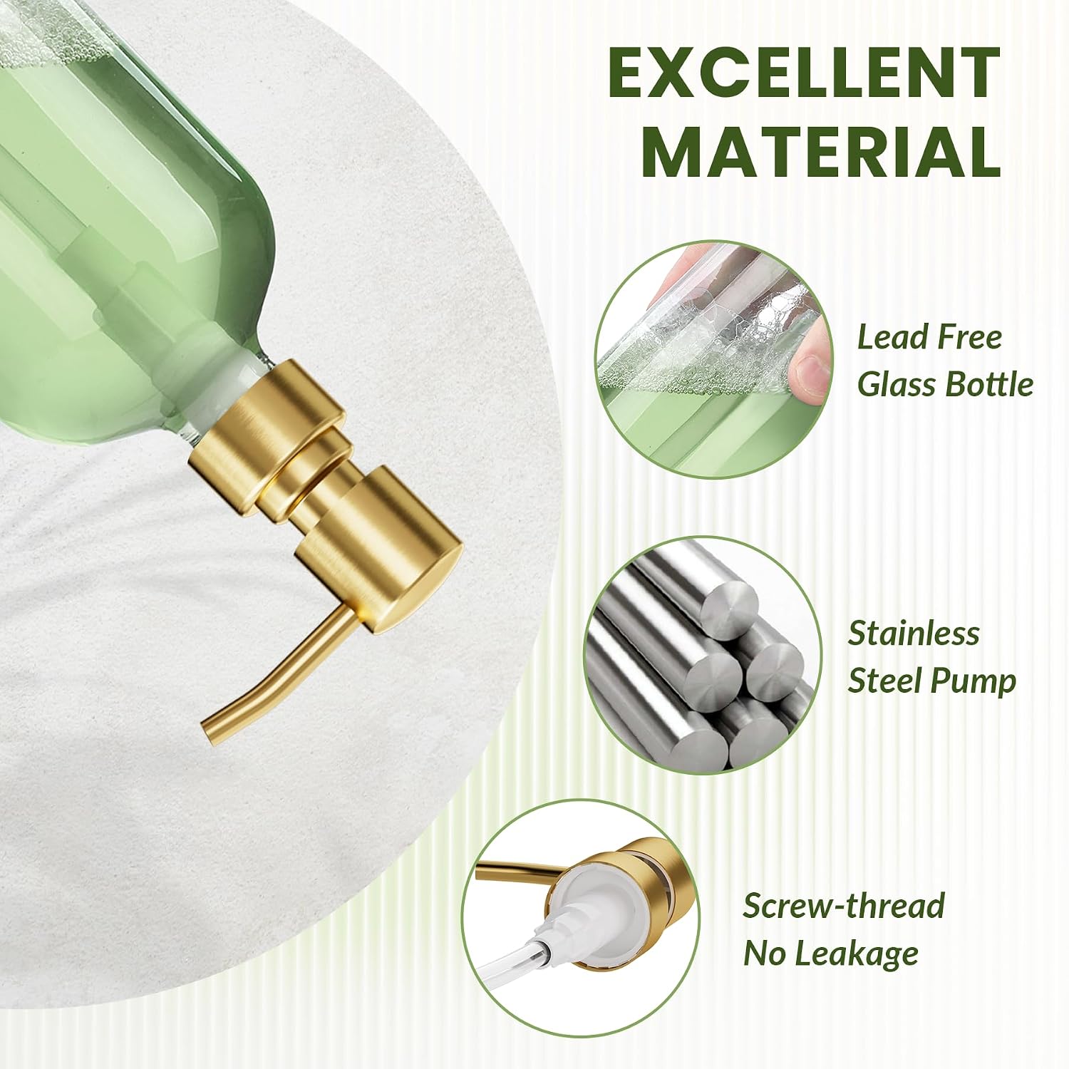AmazerBath Soap Dispenser, 2 Pack Glass Soap Dispenser with Pump Stainless Steel, 17 Oz Clear Gold Hand Soap Dispensers