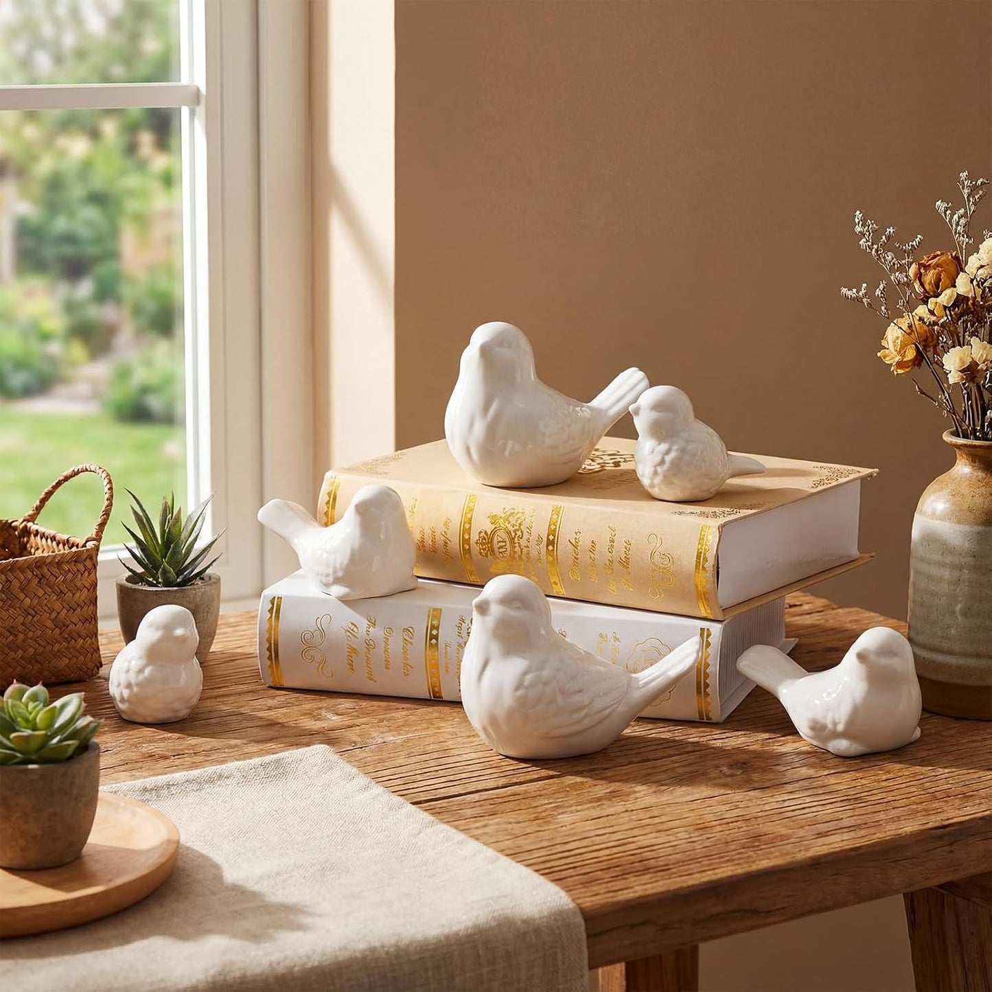Ceramic Birds Figurines 3 Sizes Home Decor Statue / White / Set of 6