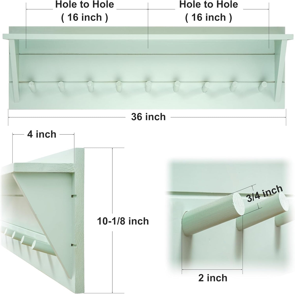 WEBI Coat Rack Wall Mount with Shelf,36" Long Entryway Wall Shelf with Hooks Underneath,9 Peg Hooks for Hanging