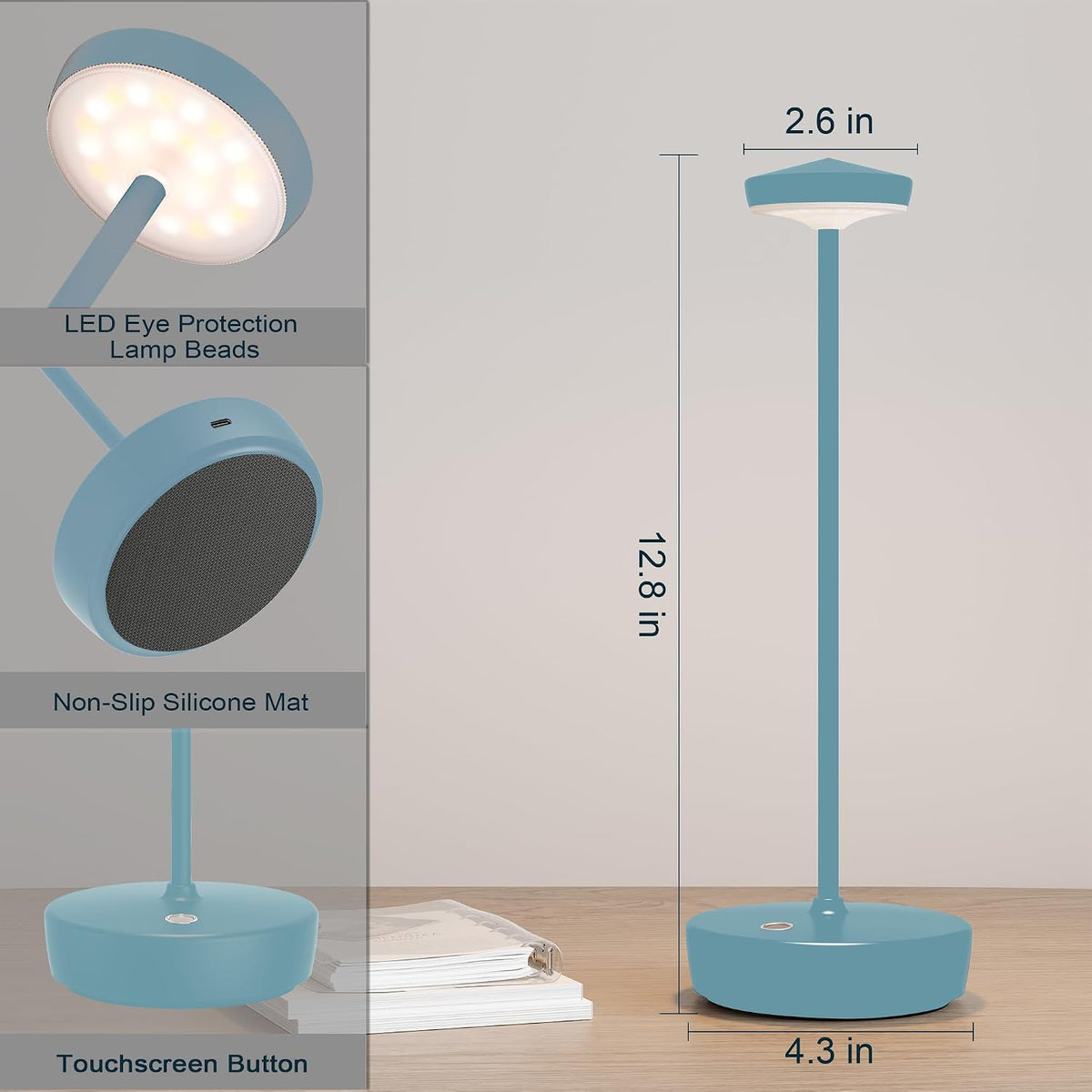 Cordless LED Table Lamp,Rechargeable 5000mAh Battery | Touch Control 3-Level Brightness, Portable Metal IP54 Waterproof