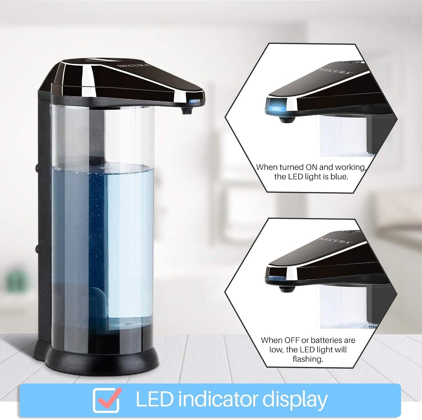 Secura 17oz Automatic Liquid Soap Dispenser, Touchless Battery Operated Hand Soap Dispenser with Adjustable Soap
