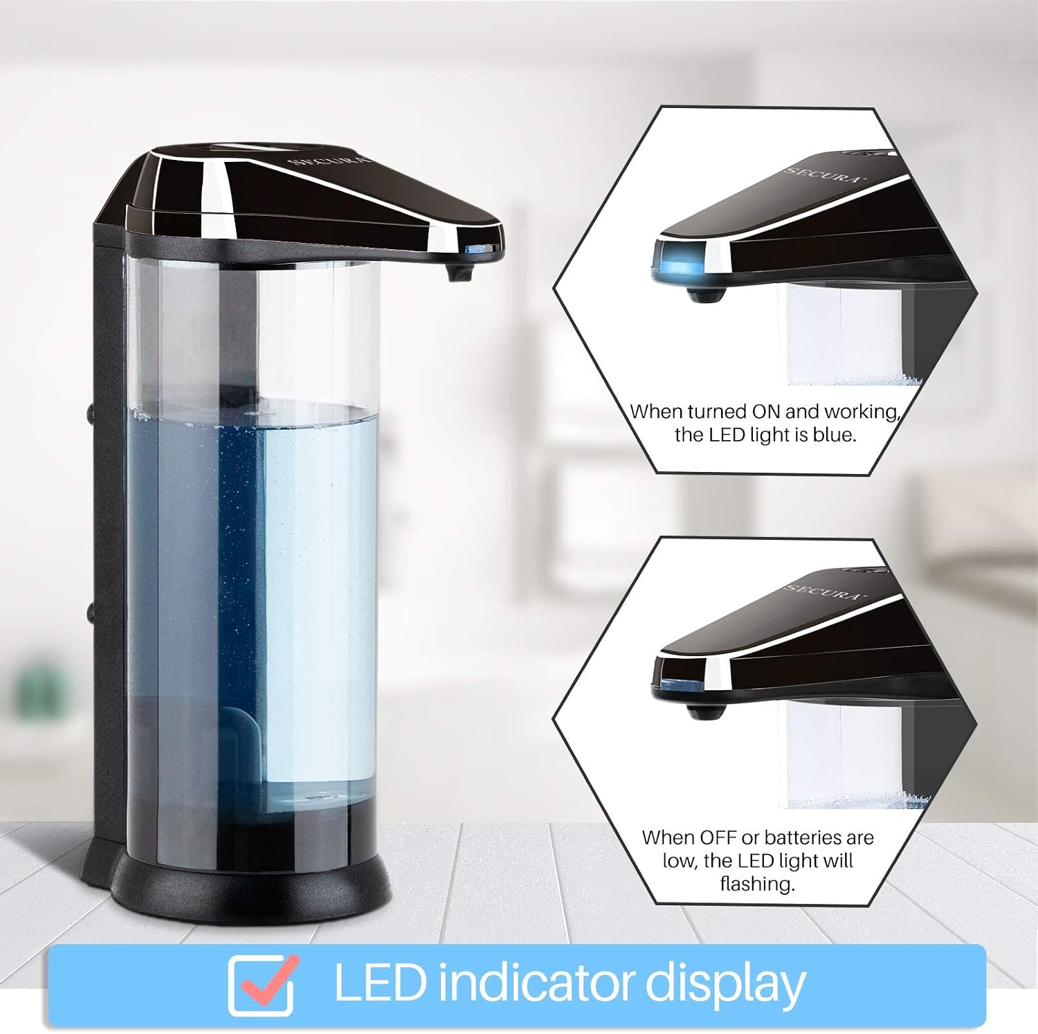 Secura 17oz Automatic Liquid Soap Dispenser, Touchless Battery Operated Hand Soap Dispenser with Adjustable Soap