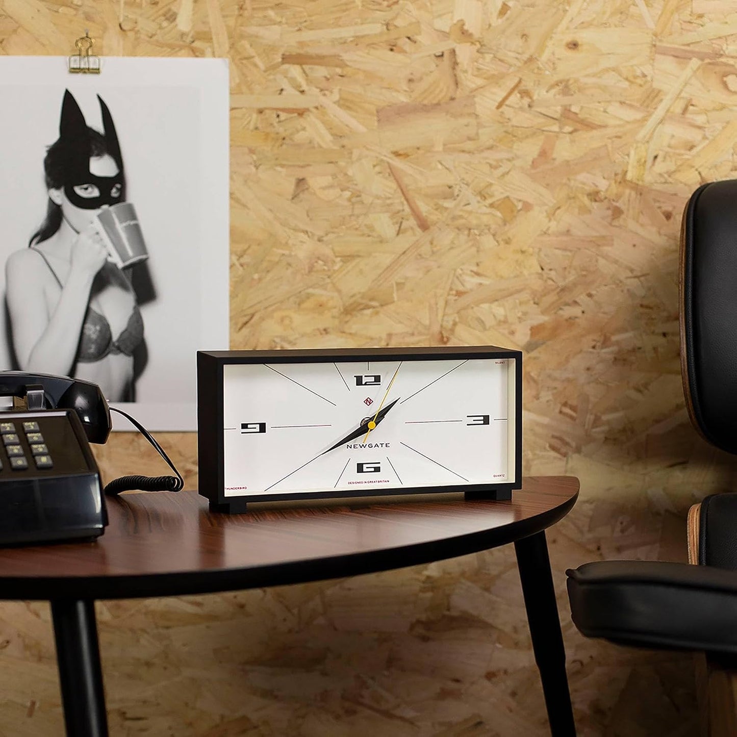 NEWGATE® Thunderbird Desk Clock | Retro Contemporary Rectangular Design | Black | Modern mid-Century Style for Desk