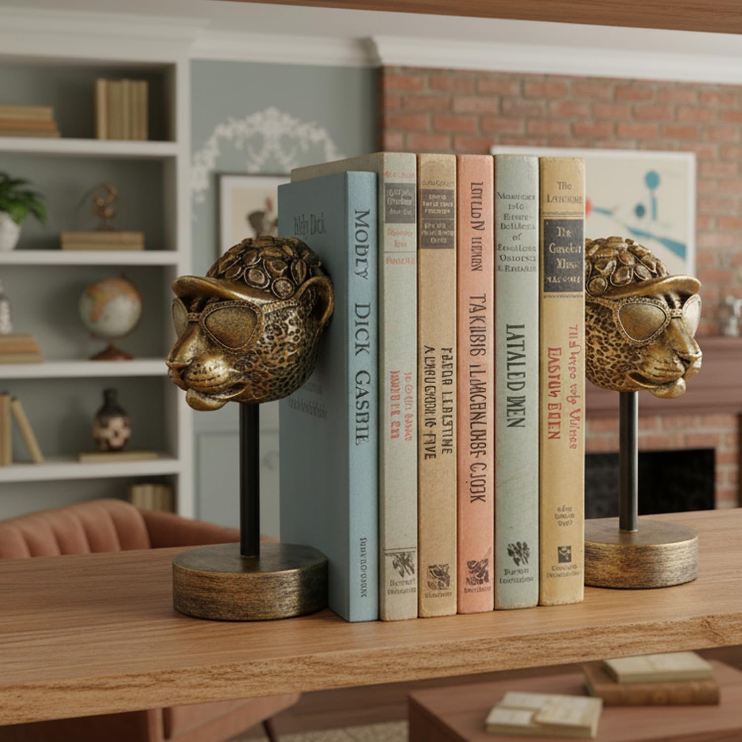 Vintage Bookends / Resin Book Ends / Golden Cheetah