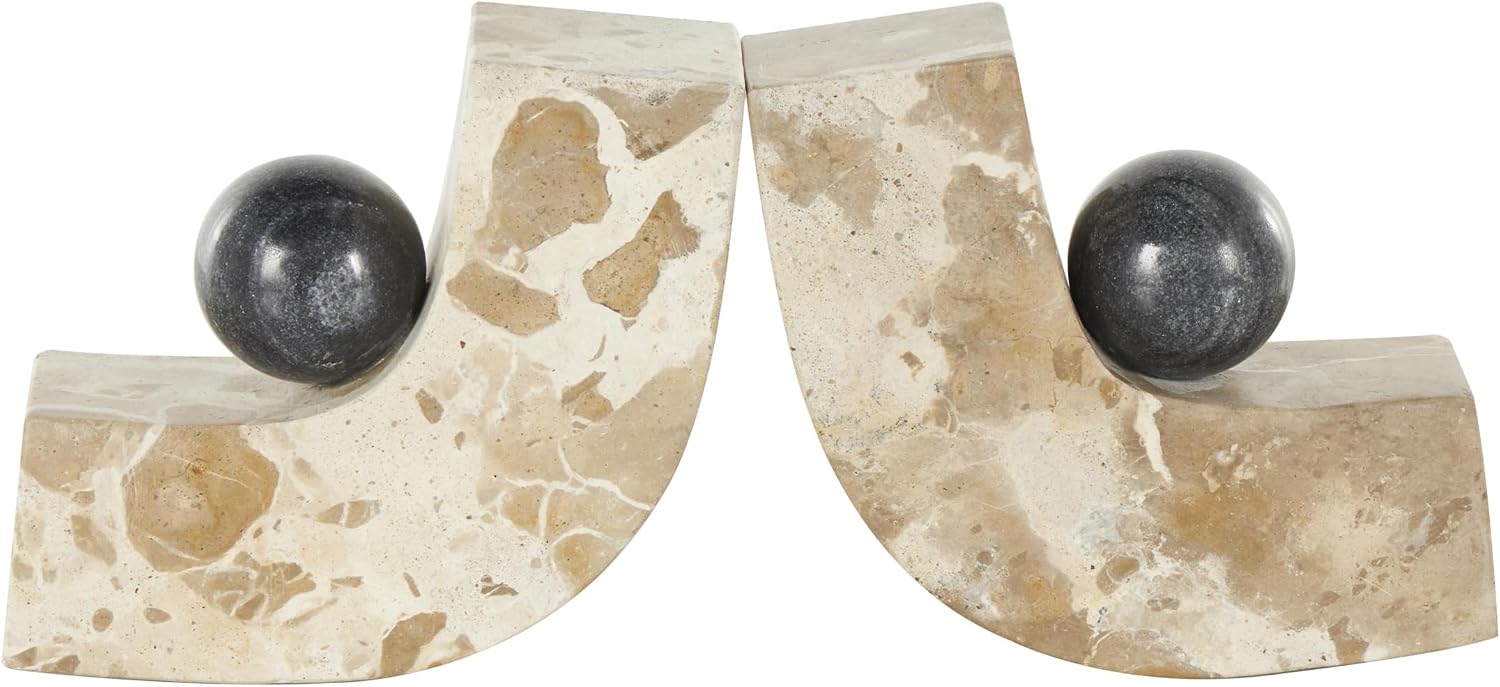 Marble Decorative Bookends Arched Curved Non Skid Bookends / Brown / 2"w, 5"H / Set of 2
