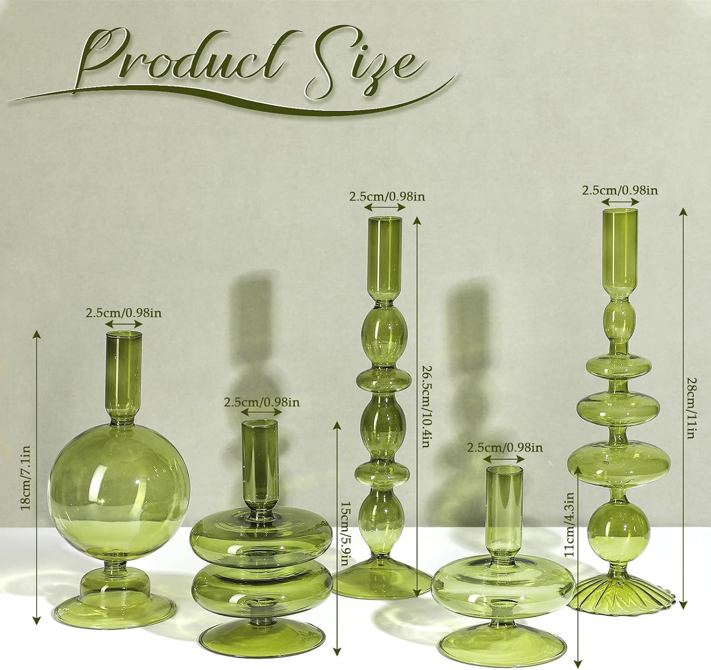 Rtteri 5 Pcs Glass Candlestick Holders Colorful Glass Taper Candle Stand Groovy Candlestick Wavy Boho Chic Clear Bases